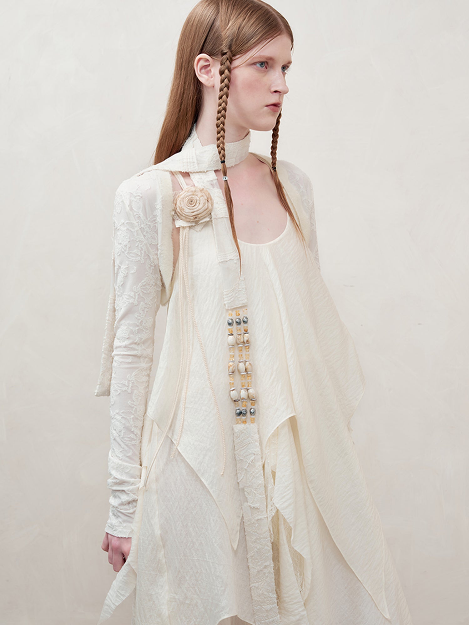 AnnoMundi Featherlight Woven Lace Maxi Dress V-Neck T-Shirt Long-Sleeve