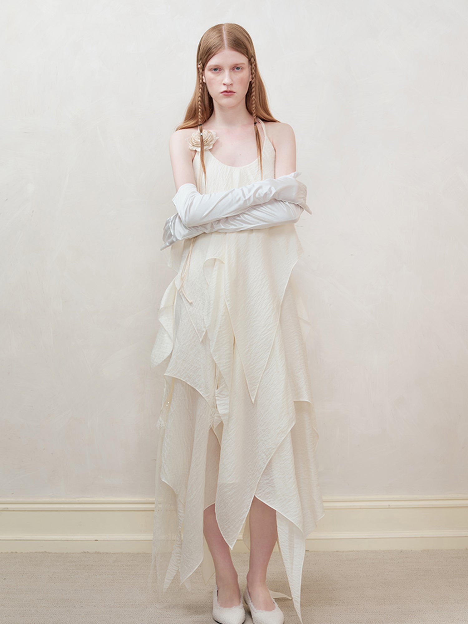AnnoMundi Featherlight Woven Lace Maxi Dress V-Neck T-Shirt Long-Sleeve