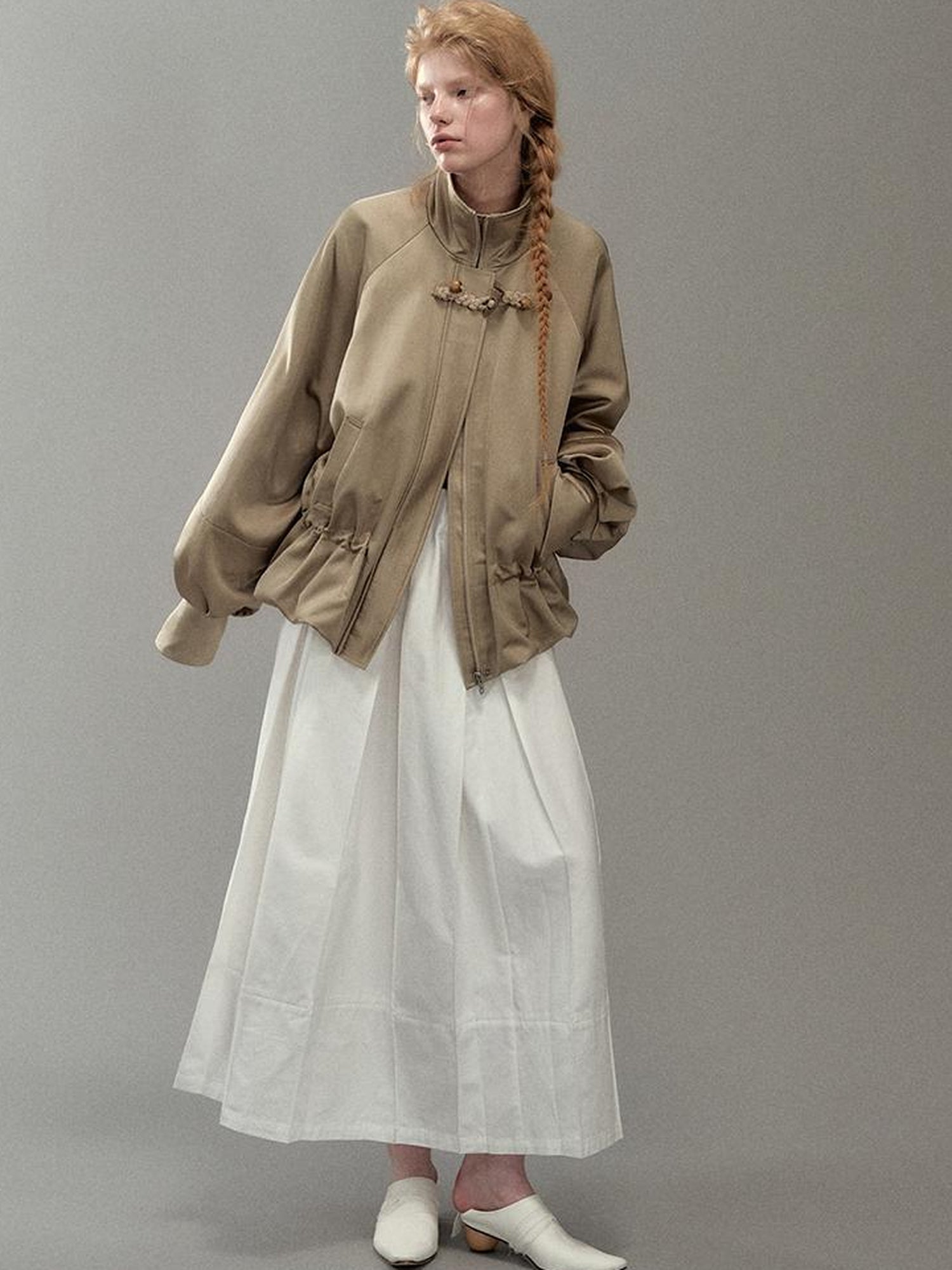 AnnoMundi Floral Bud Sleeve Short Trench Coat