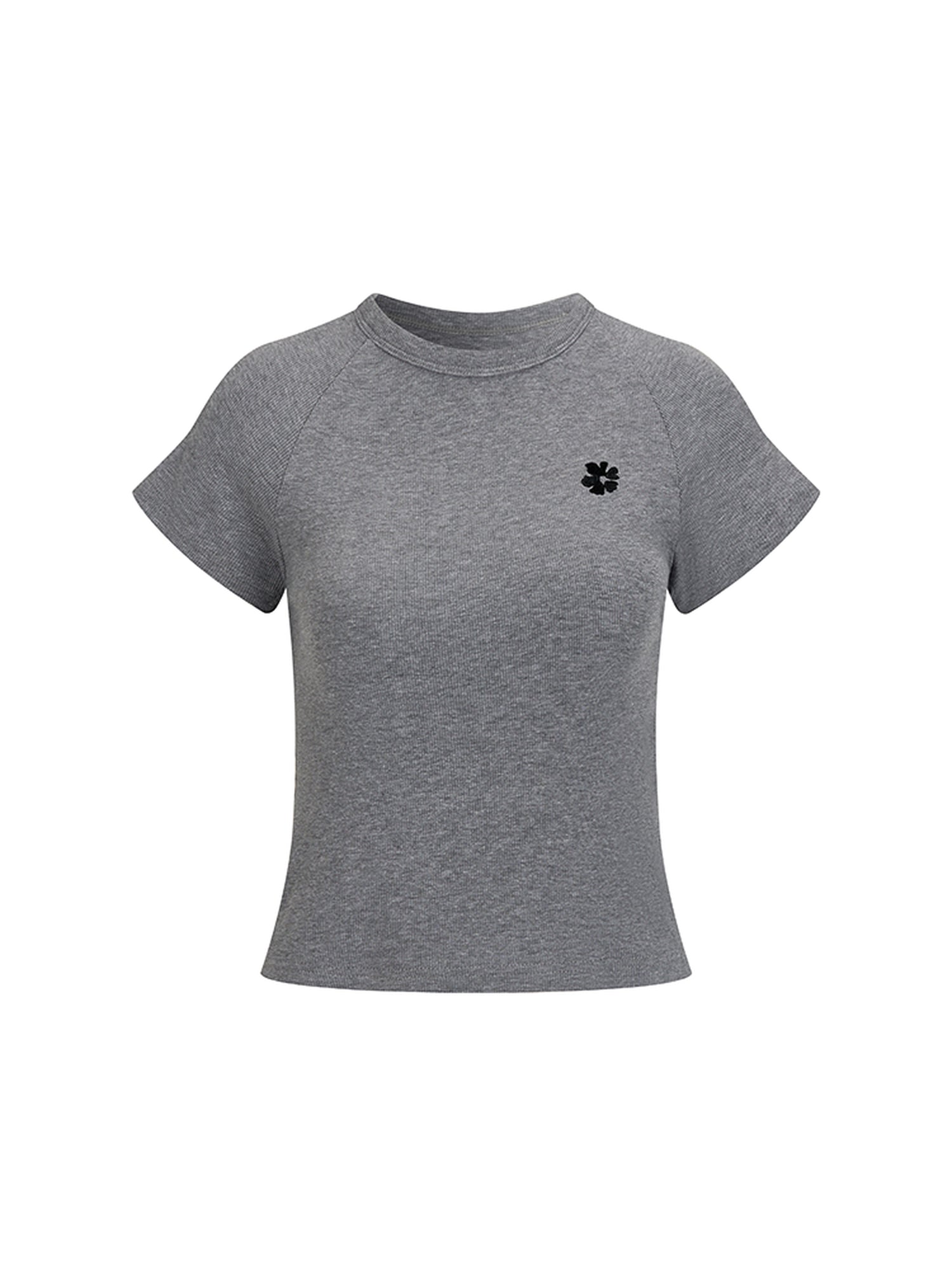 AnnoMundi Floral Embroidered Cropped Knit V-Neck T-Shirt Long-Sleeve