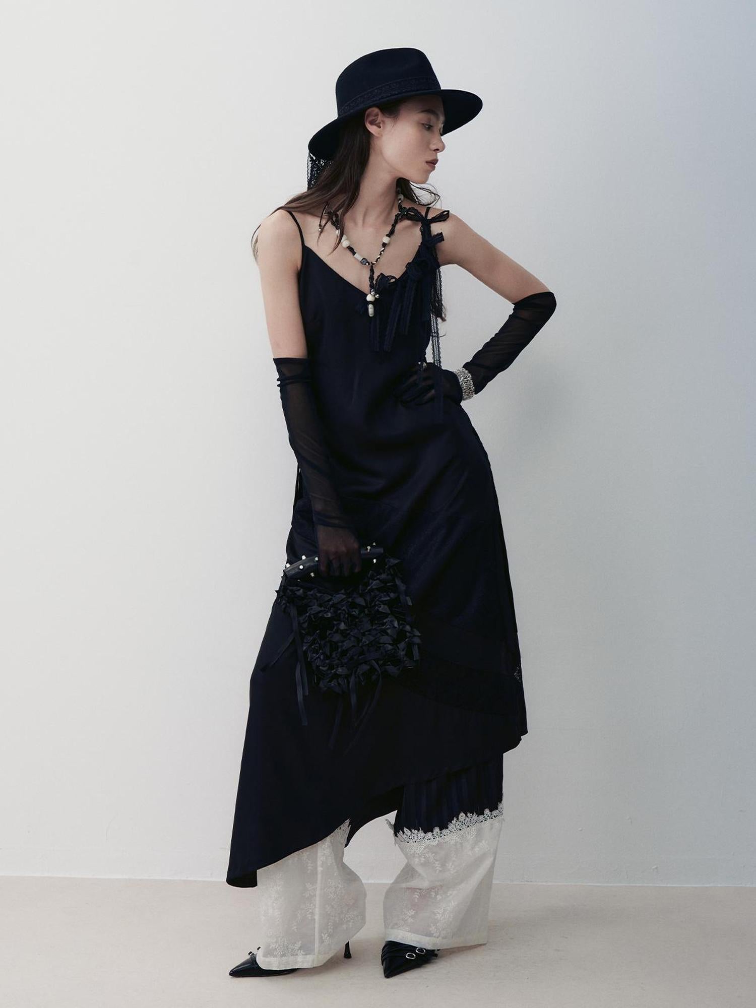 AnnoMundi Floral Embroidered Lace Trim Striped Trousers