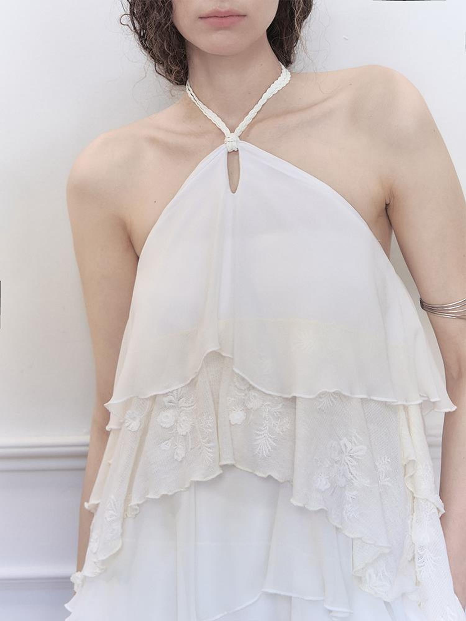 AnnoMundi Floral Embroidered Sheath Chiffon Mini Dress V Neck