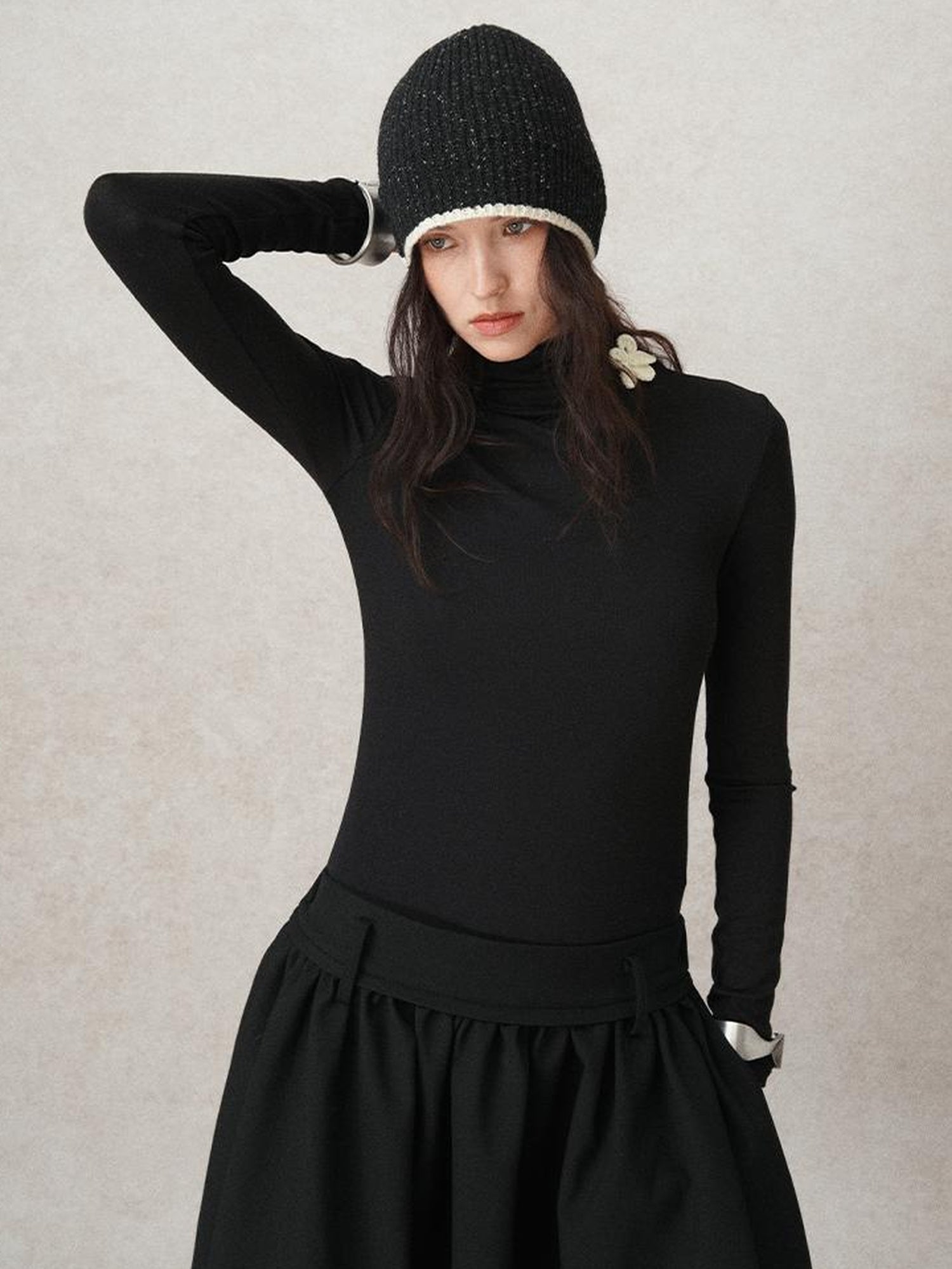AnnoMundi Floral Embroidered Wool Knit Turtleneck Top