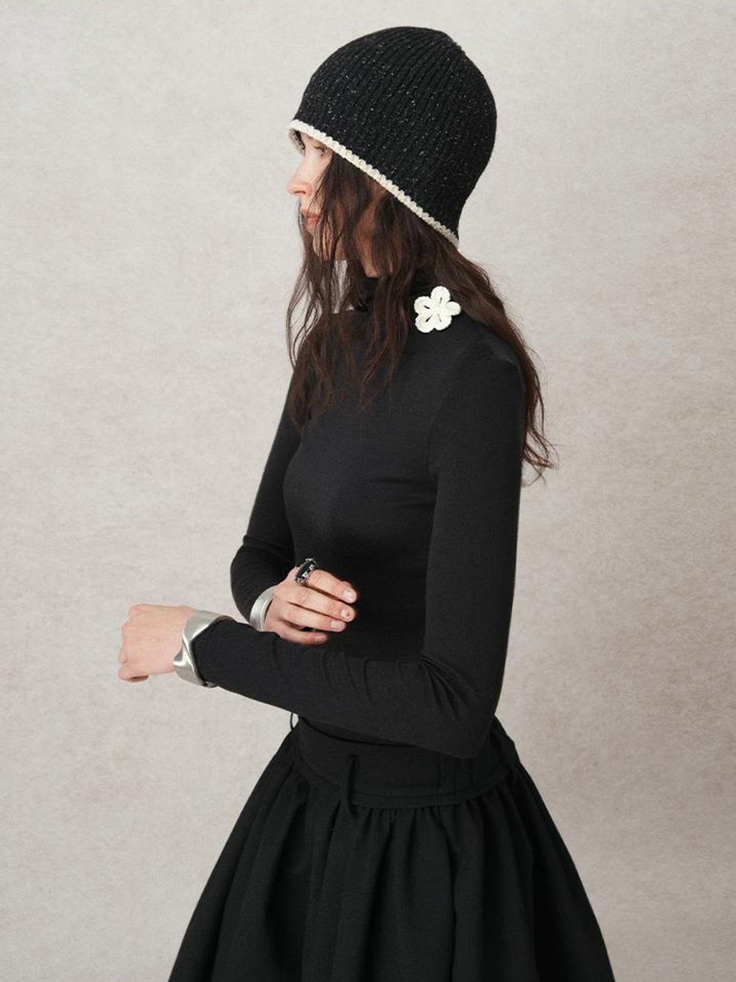 AnnoMundi Floral Embroidered Wool Knit Turtleneck Top