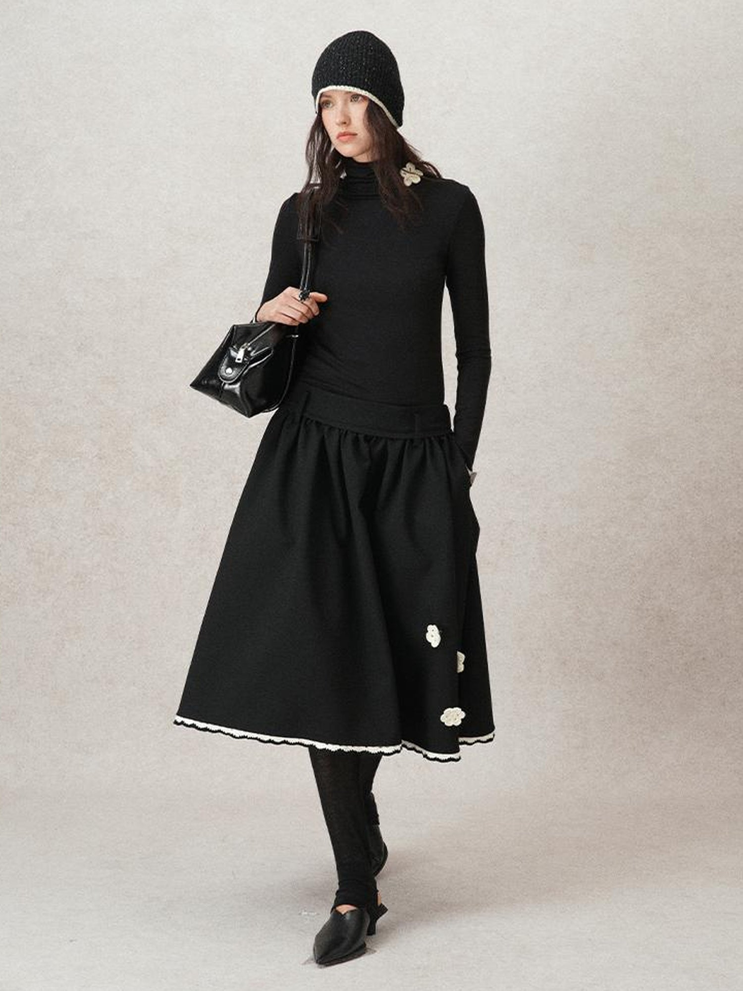 AnnoMundi Floral Embroidered Wool Knit Turtleneck Top