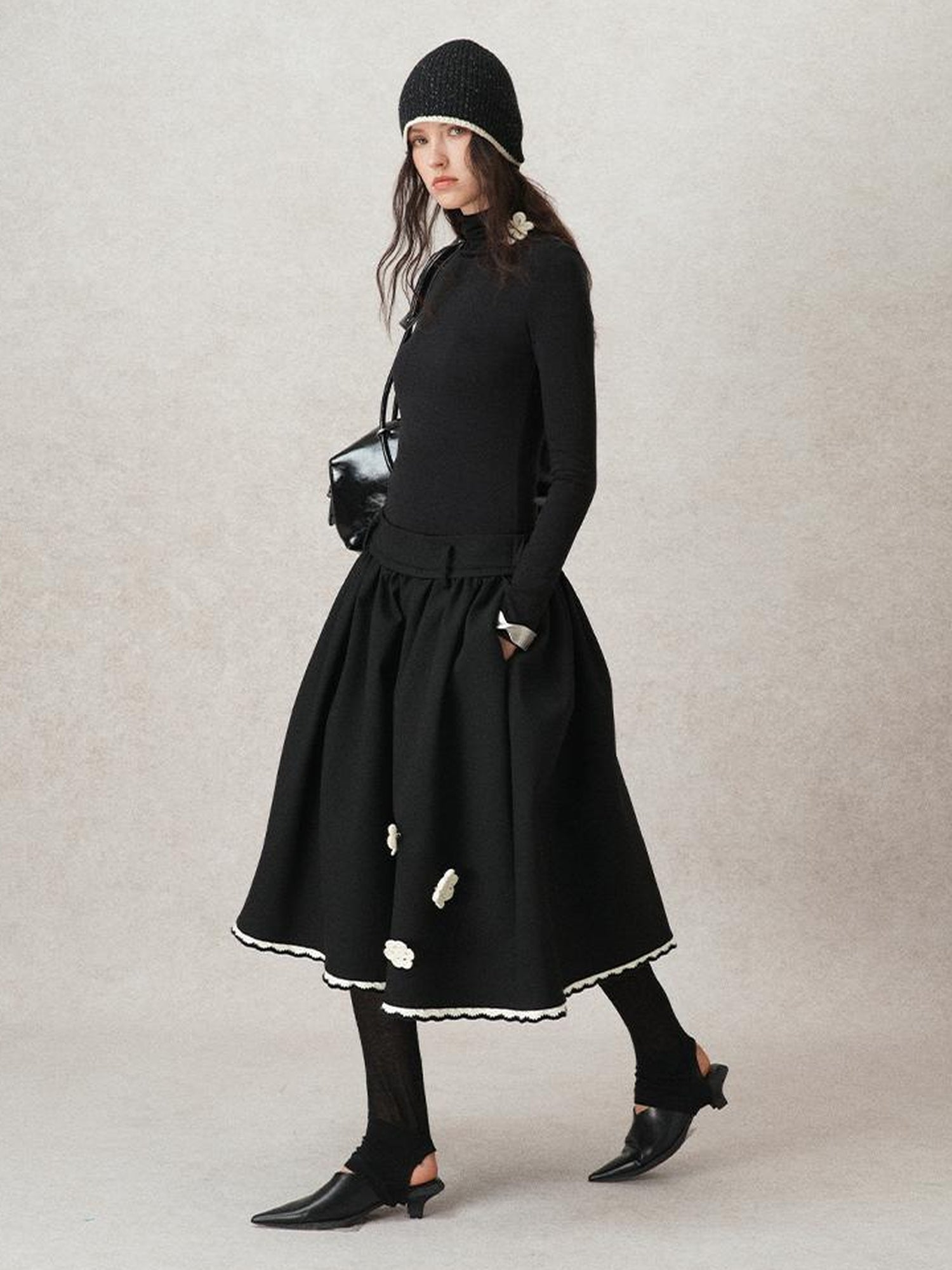 AnnoMundi Floral Embroidered Wool Knit Turtleneck Top