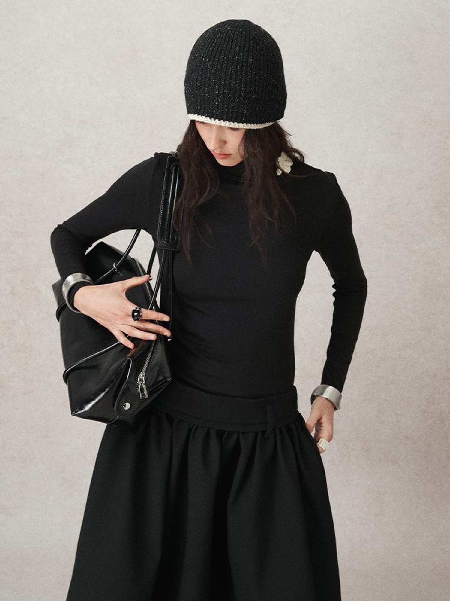 AnnoMundi Floral Embroidered Wool Knit Turtleneck Top