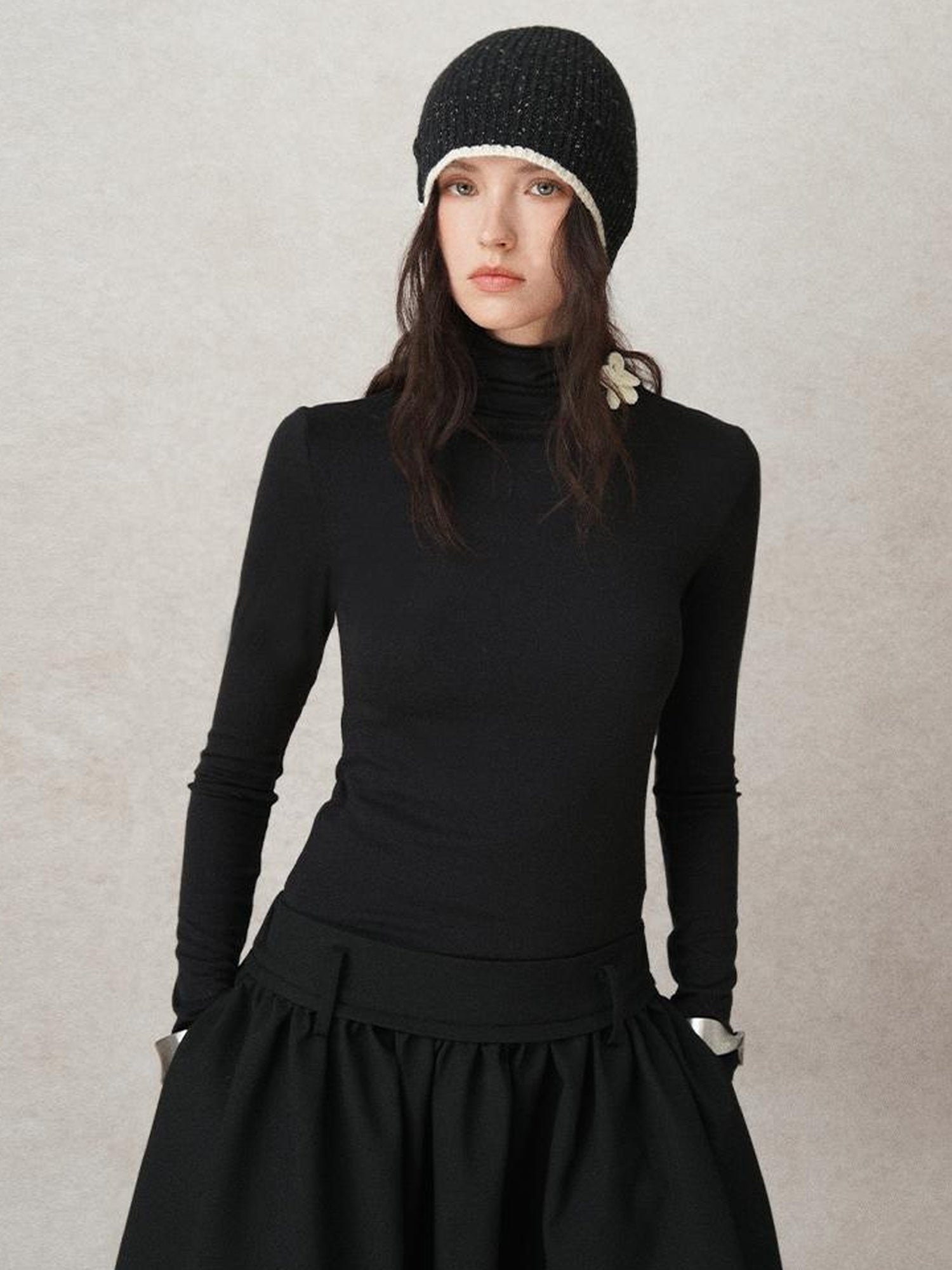 AnnoMundi Floral Embroidered Wool Knit Turtleneck Top