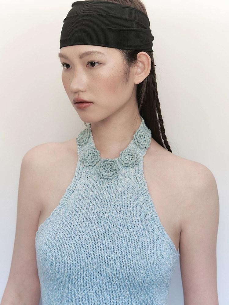 AnnoMundi Floral Hand Crochet Beaded Halter Women&