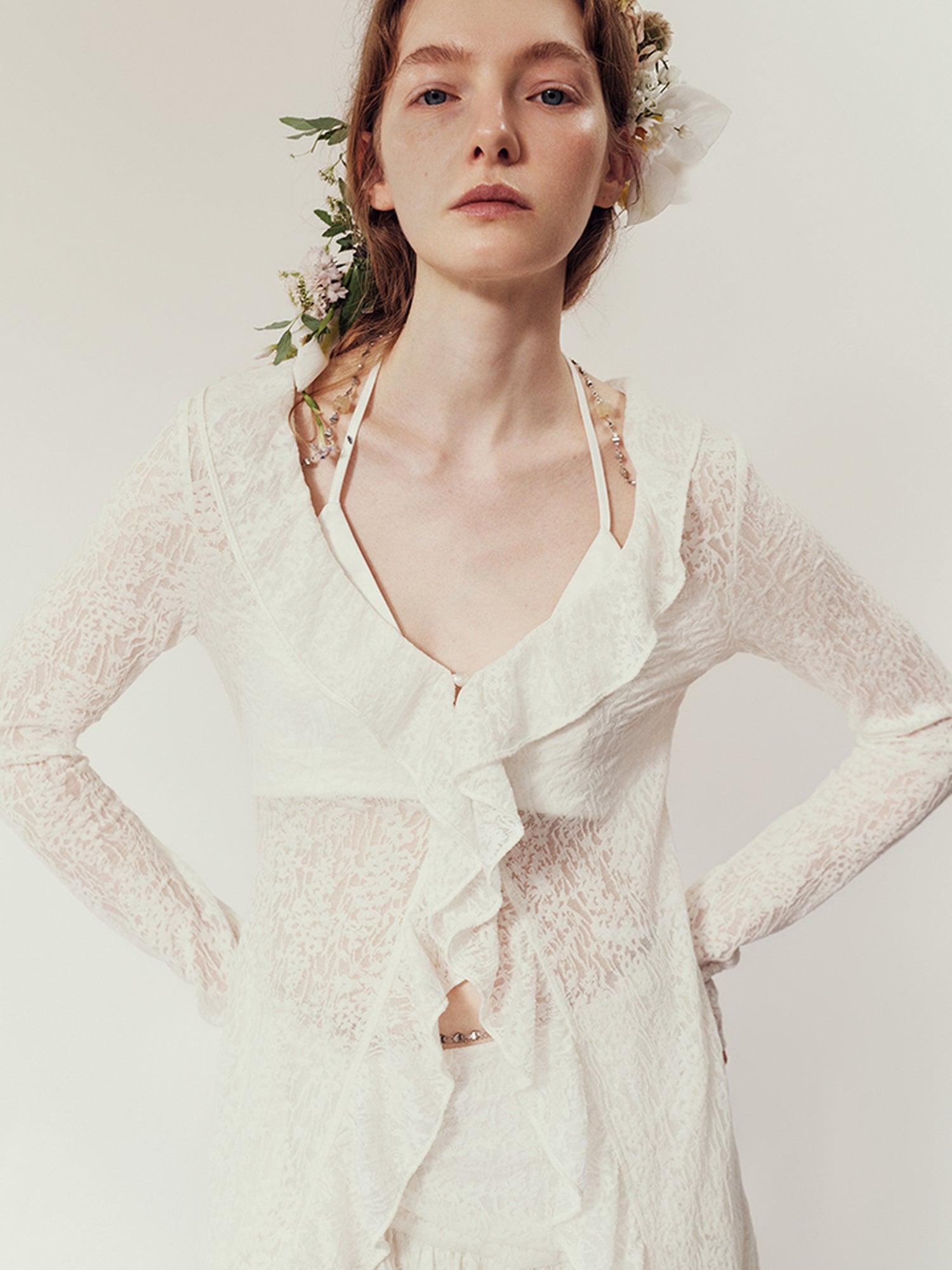 AnnoMundi Floral Veil Sun Kissed Cover Up V-Neck T-Shirt Long Sleeve