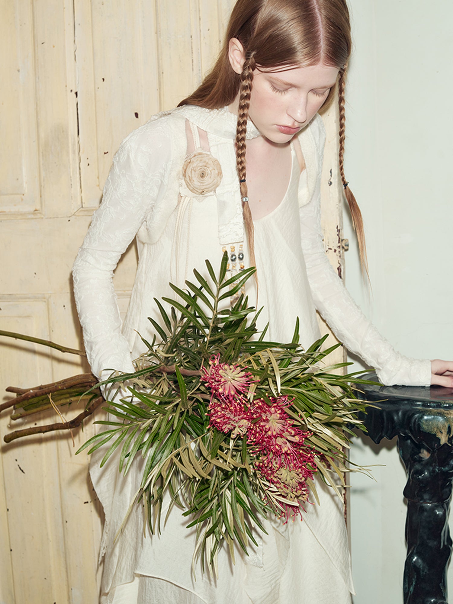 AnnoMundi Floral Weave Jacquard Vest With Dress
