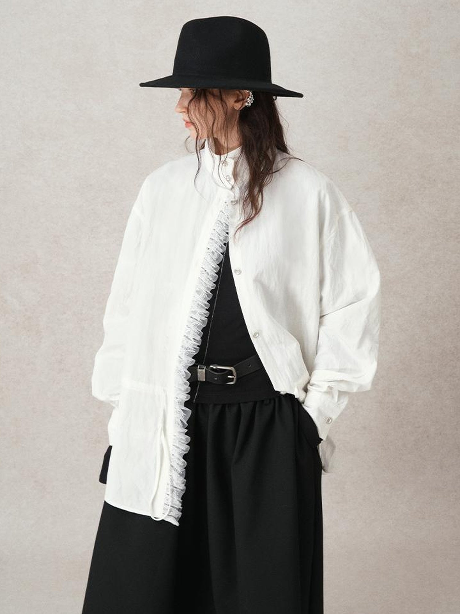 AnnoMundi French Lace Blouse With Drawstring Neckline And Floral Embroidery