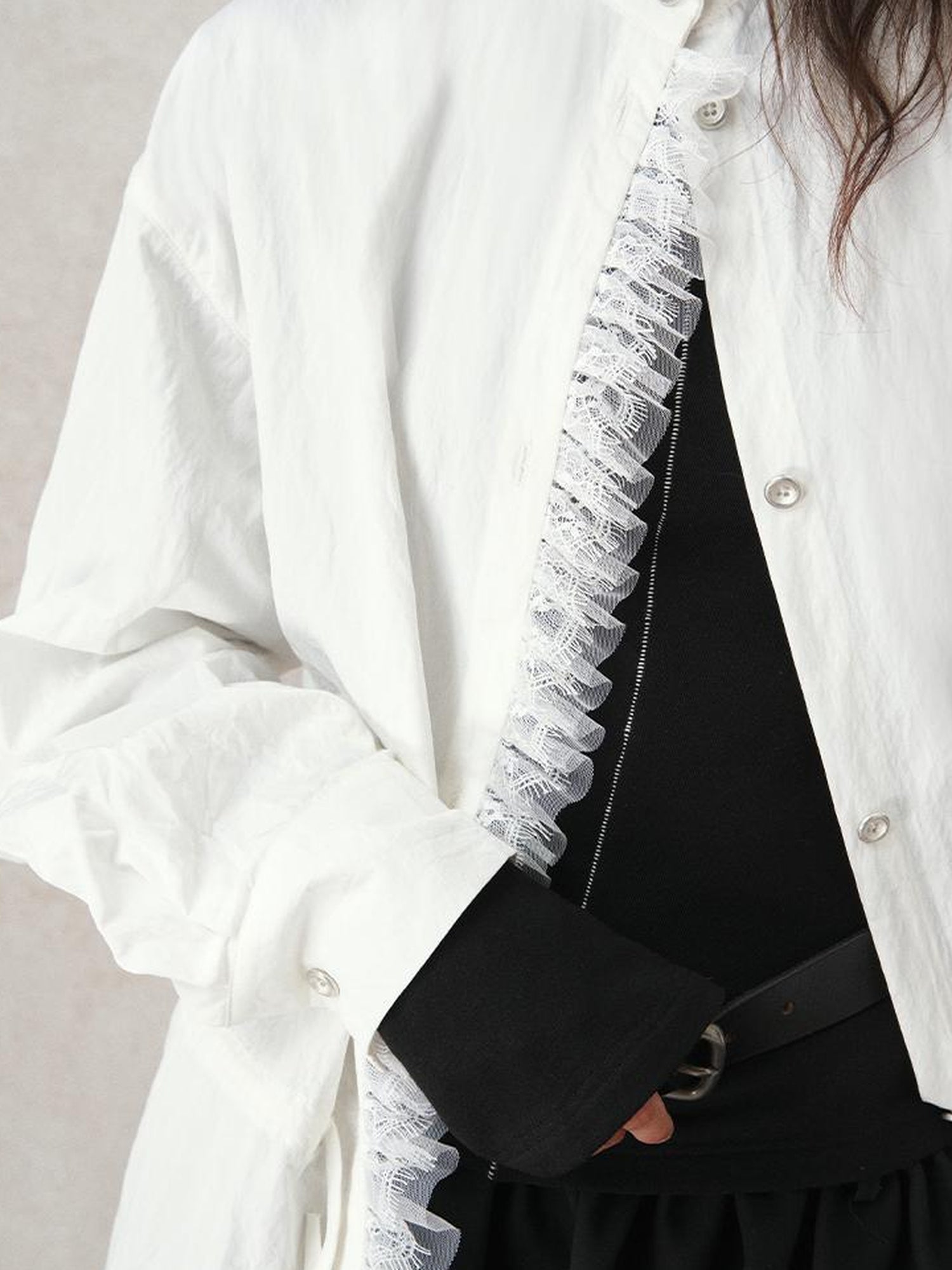 AnnoMundi French Lace Blouse With Drawstring Neckline And Floral Embroidery