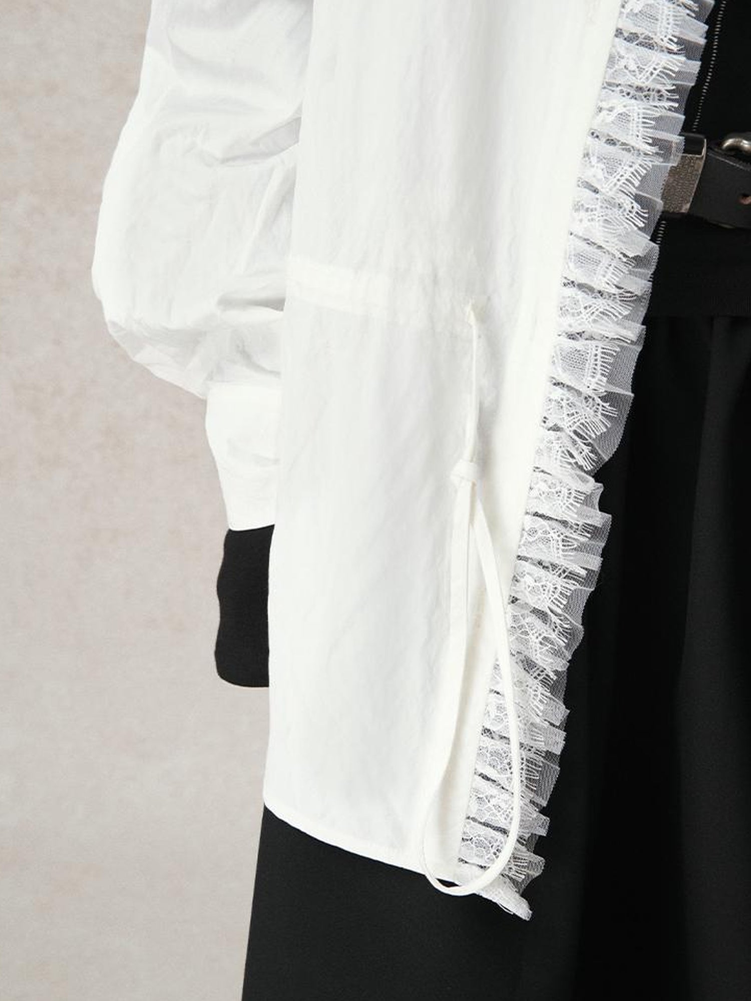 AnnoMundi French Lace Blouse With Drawstring Neckline And Floral Embroidery