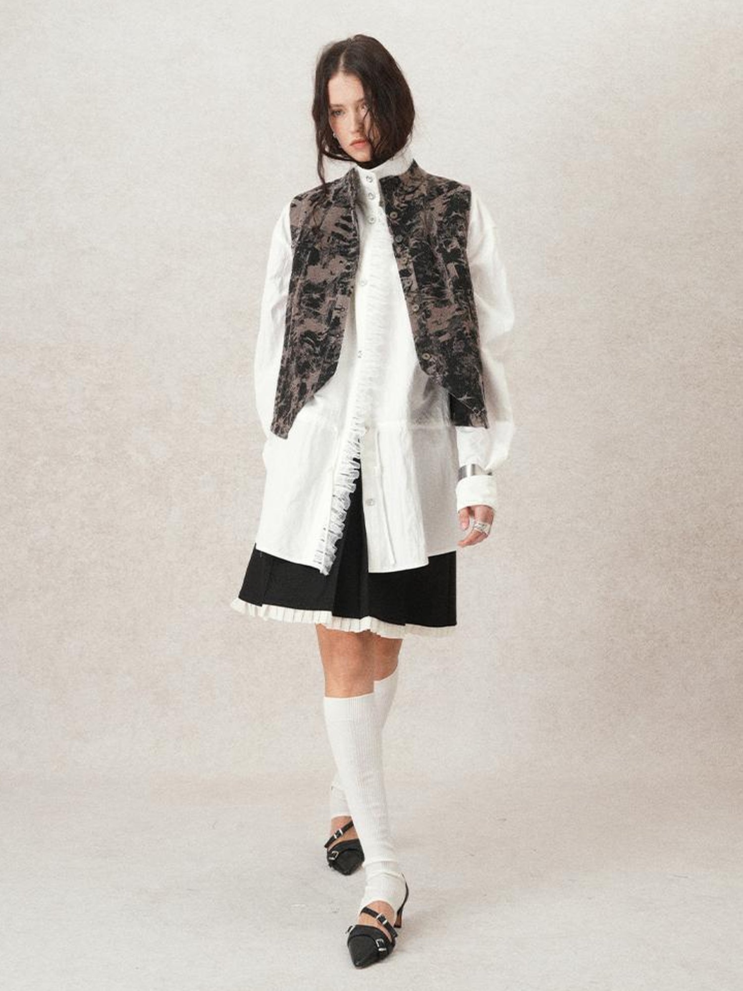 AnnoMundi French Lace Blouse With Drawstring Neckline And Floral Embroidery