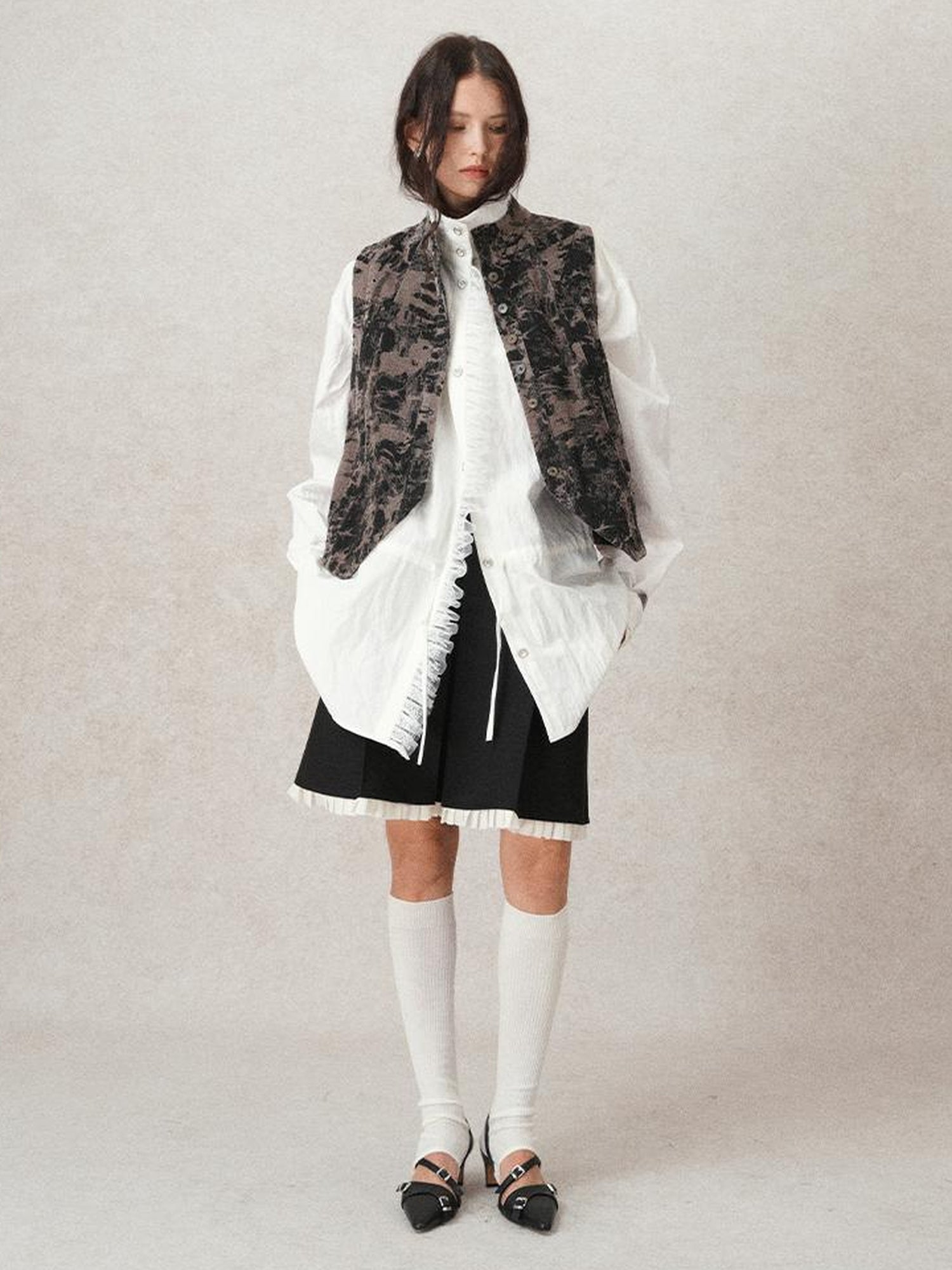 AnnoMundi French Lace Blouse With Drawstring Neckline And Floral Embroidery