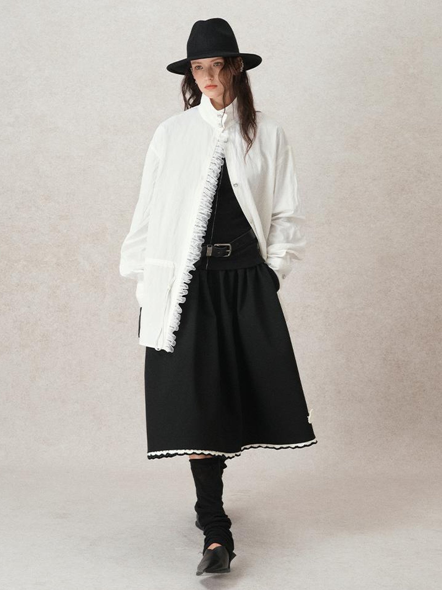 AnnoMundi French Lace Blouse With Drawstring Neckline And Floral Embroidery