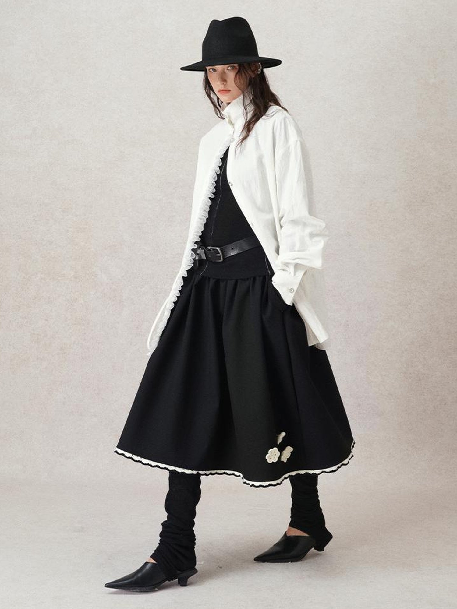 AnnoMundi French Lace Blouse With Drawstring Neckline And Floral Embroidery