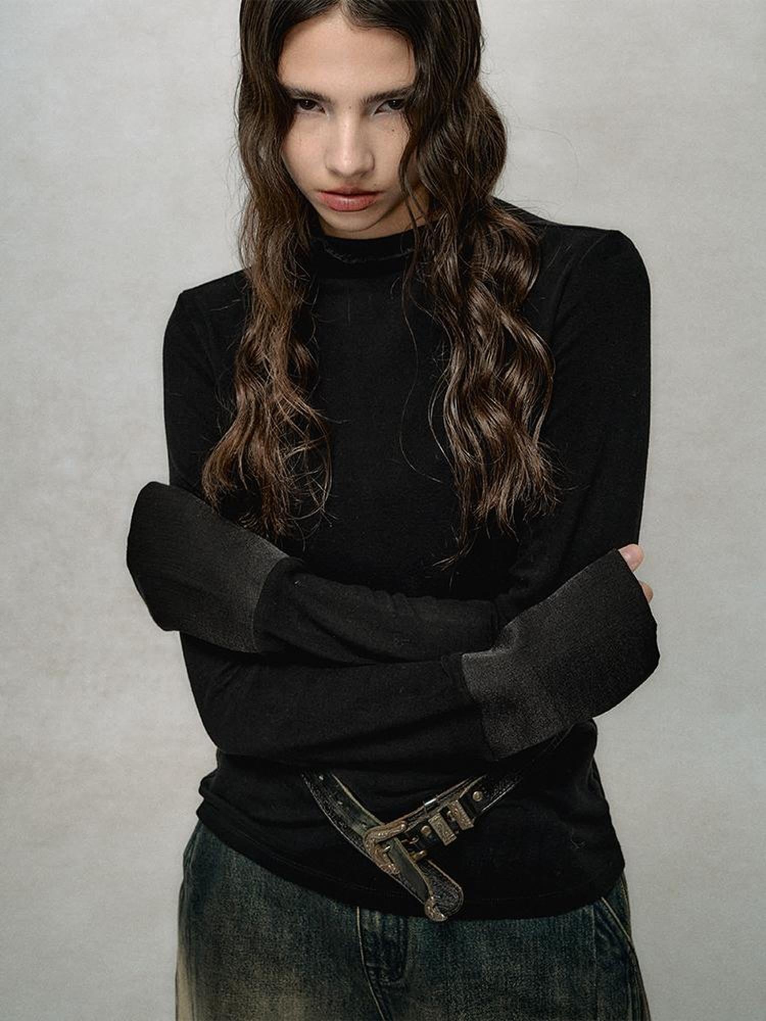 AnnoMundi French Lace Trimmed Wool Blend Knit Top With Flocked Detail