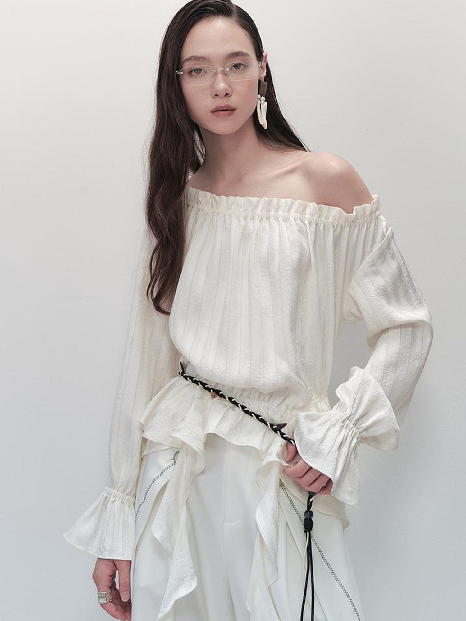 AnnoMundi French Ruffled Off Shoulder Blouse