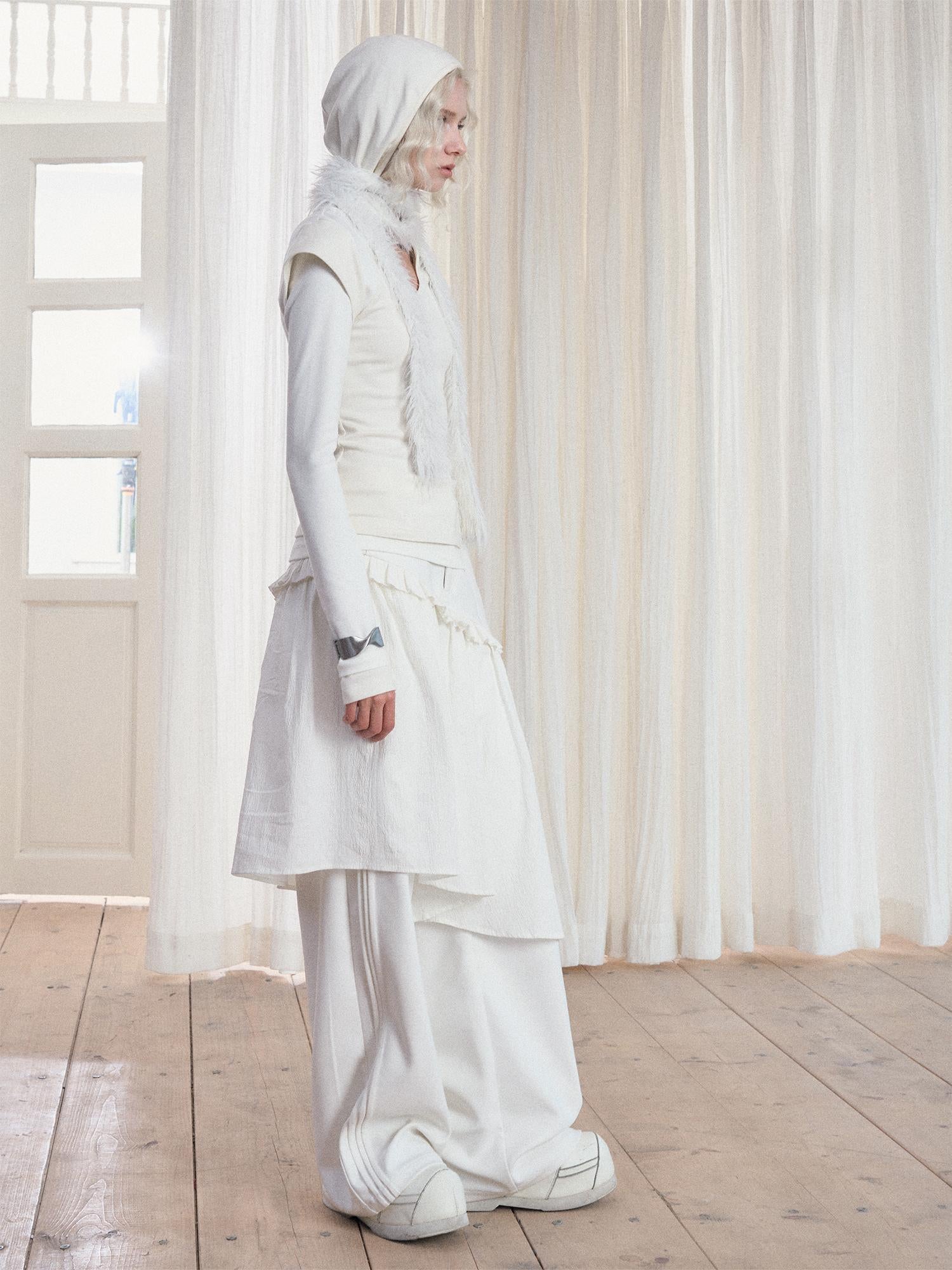 AnnoMundi French Style Layered Ruffle Wide Leg Palazzo Pants