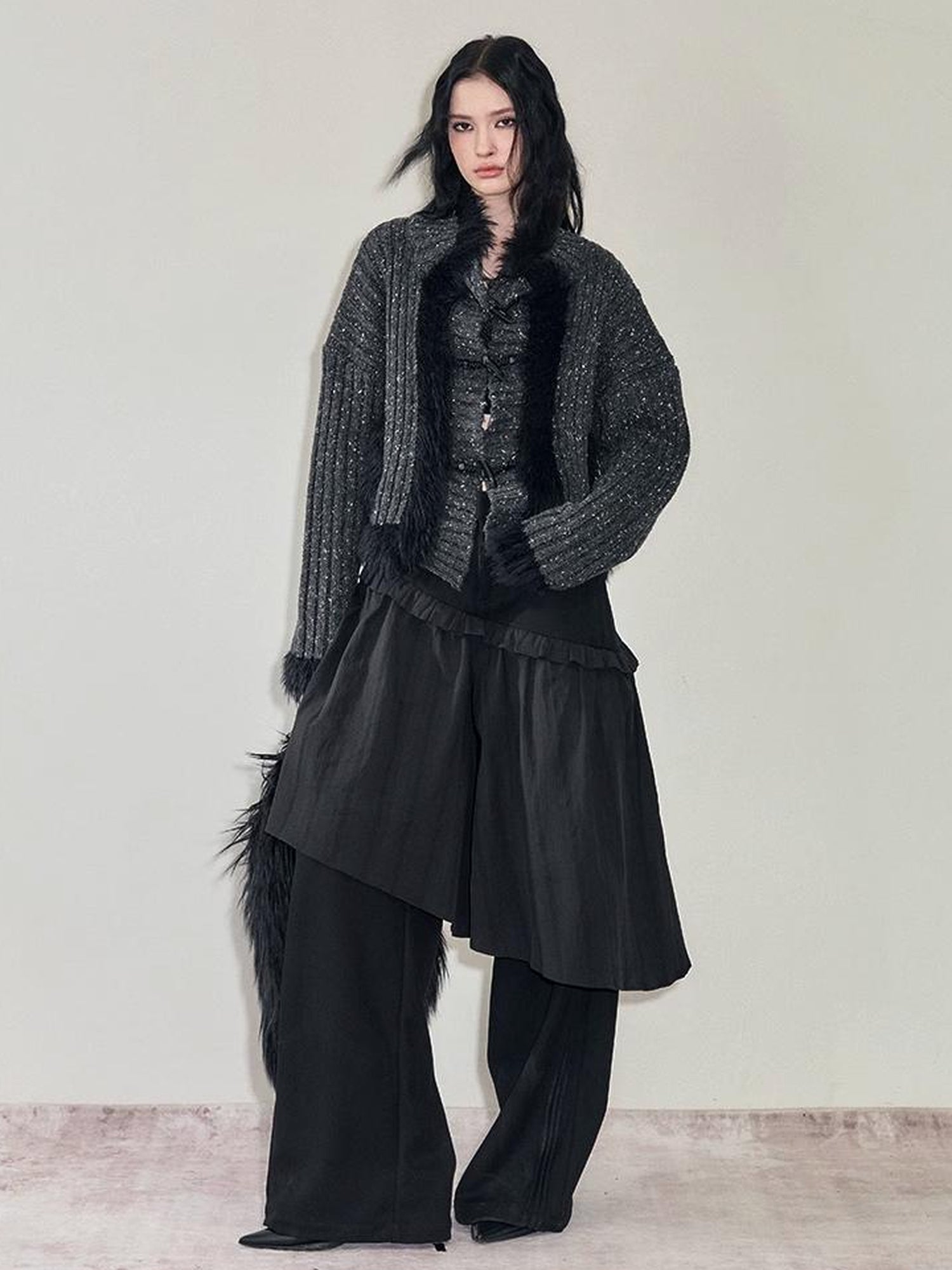 AnnoMundi French Style Layered Ruffle Wide Leg Palazzo Pants