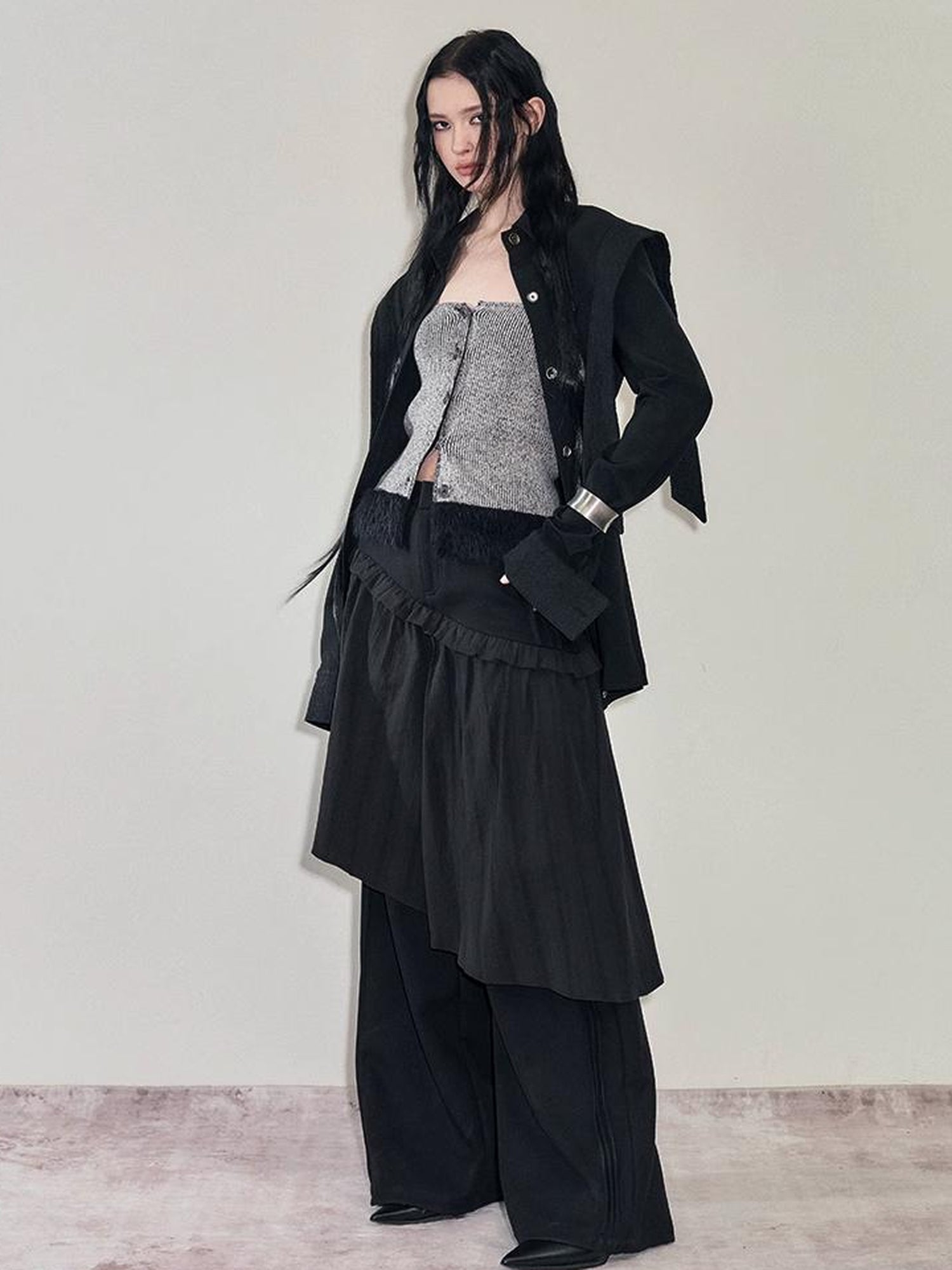 AnnoMundi French Style Layered Ruffle Wide Leg Palazzo Pants