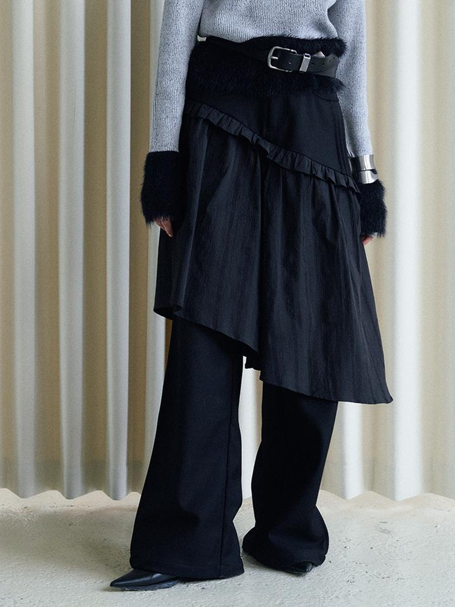 AnnoMundi French Style Layered Ruffle Wide Leg Palazzo Pants
