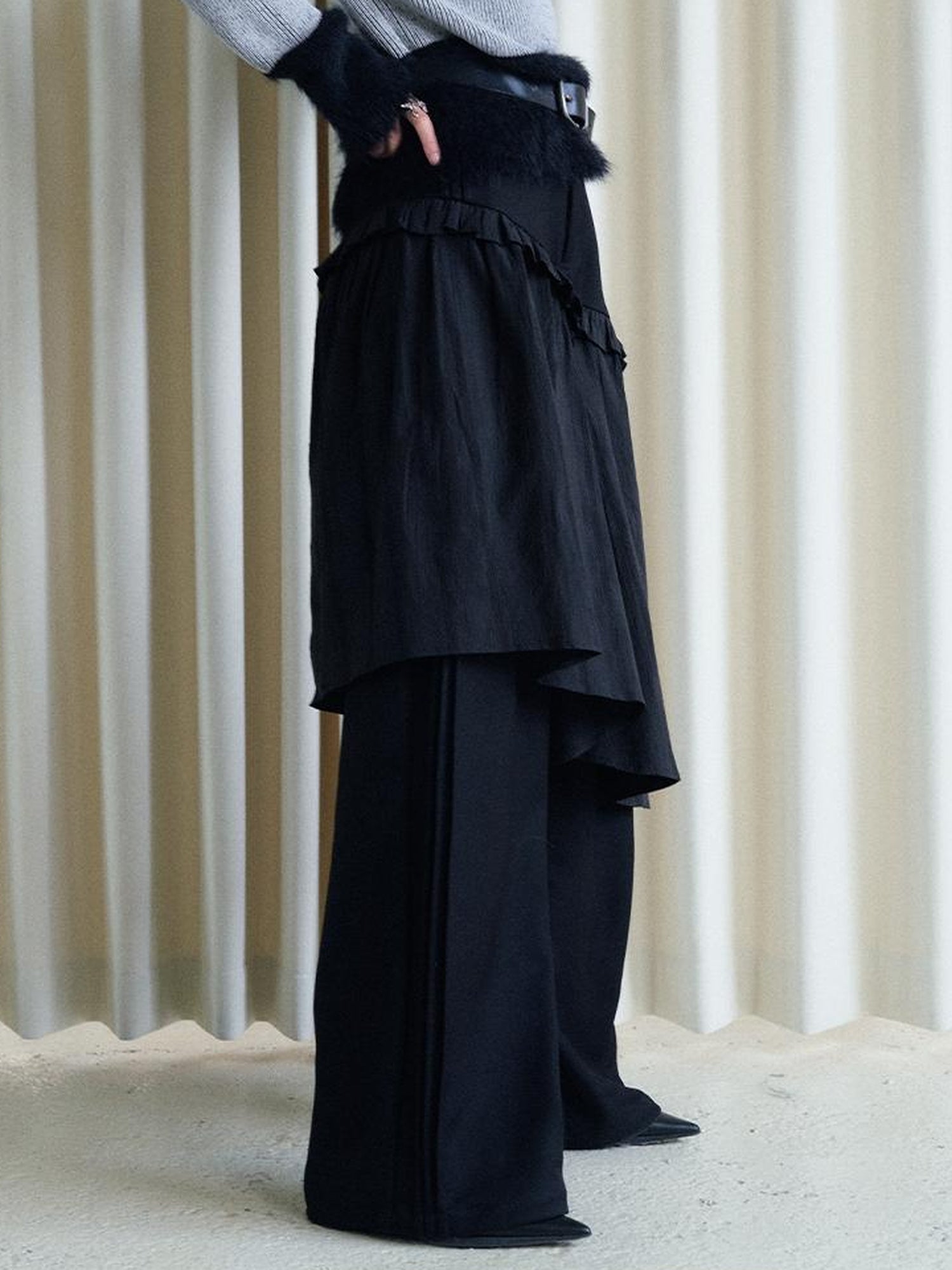 AnnoMundi French Style Layered Ruffle Wide Leg Palazzo Pants