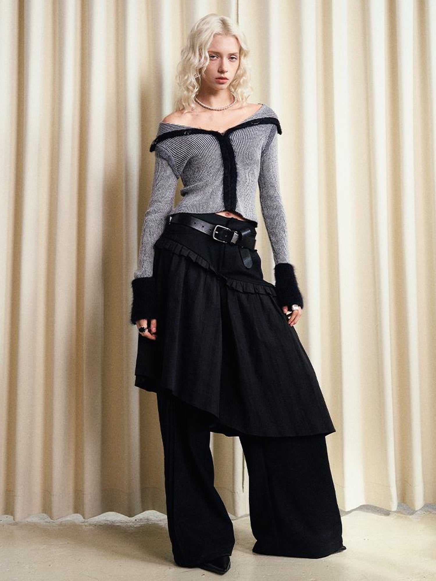 AnnoMundi French Style Layered Ruffle Wide Leg Palazzo Pants