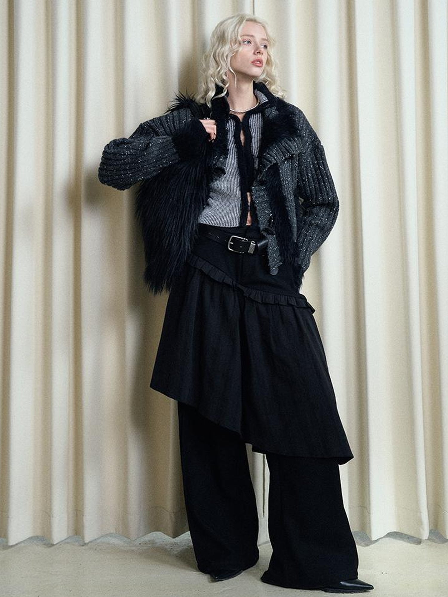 AnnoMundi French Style Layered Ruffle Wide Leg Palazzo Pants