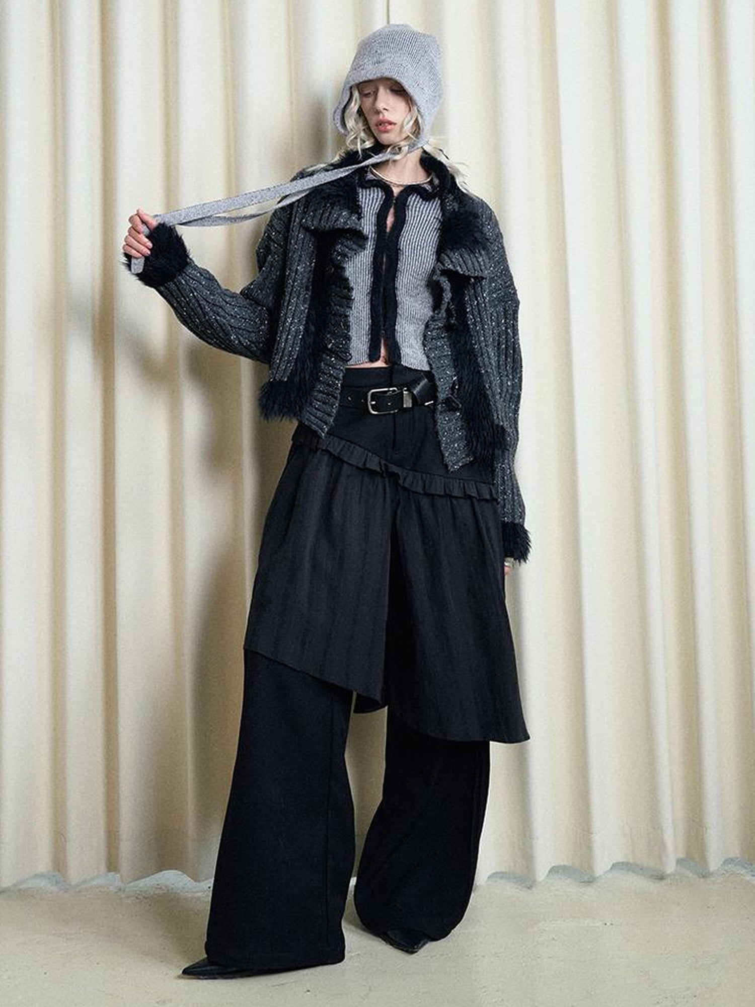 AnnoMundi French Style Layered Ruffle Wide Leg Palazzo Pants