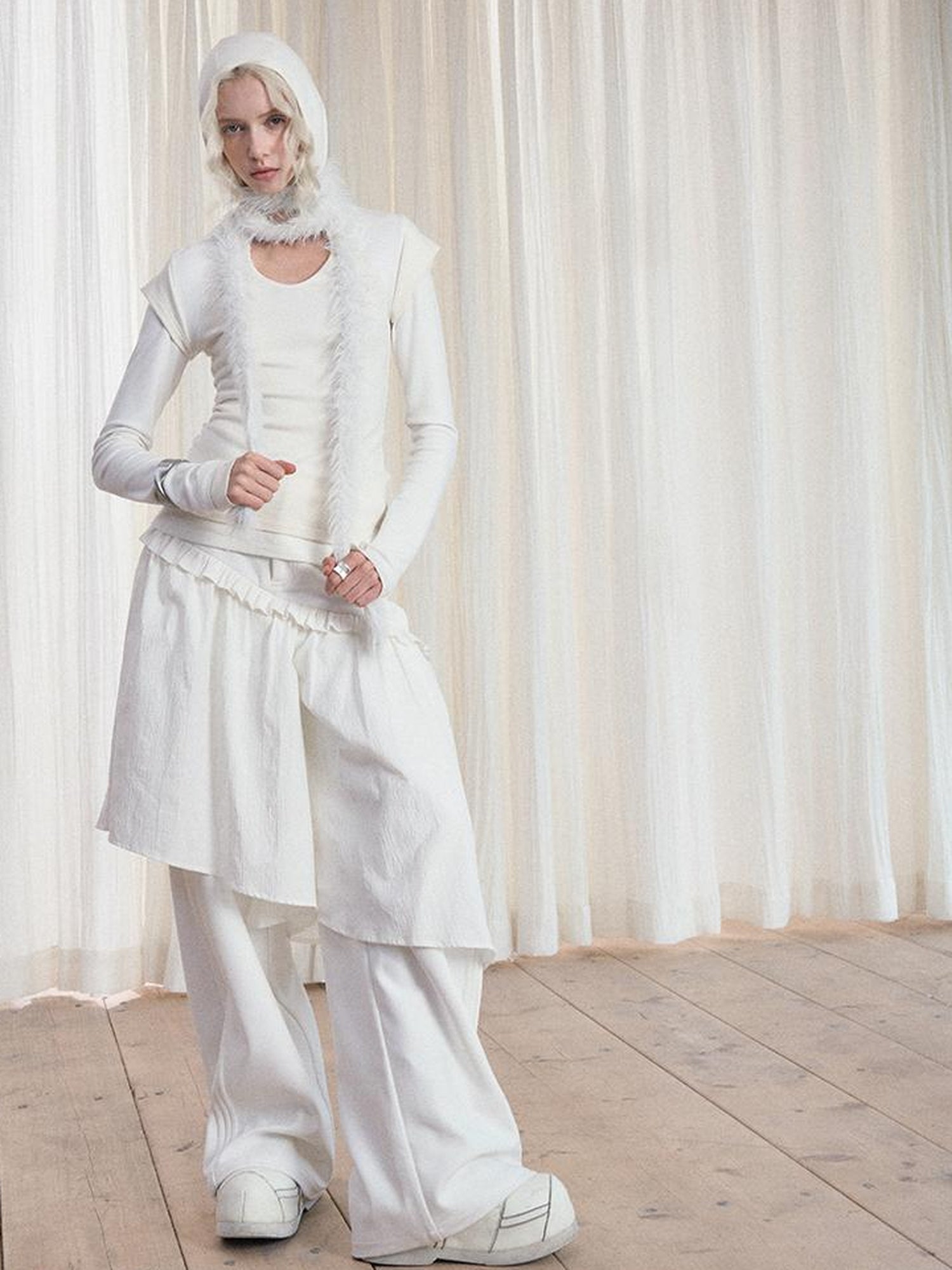 AnnoMundi French Style Layered Ruffle Wide Leg Palazzo Pants