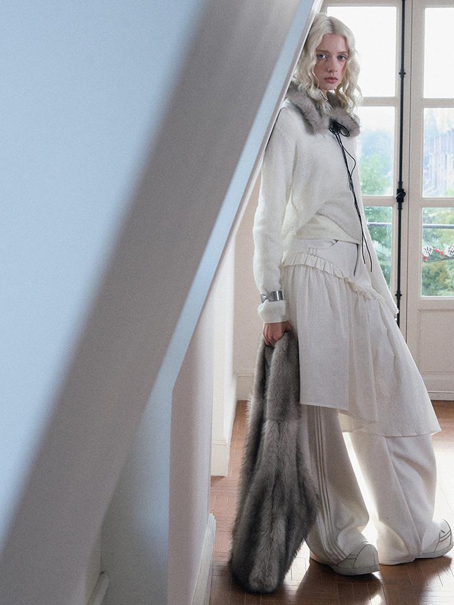 AnnoMundi French Style Layered Ruffle Wide Leg Palazzo Pants