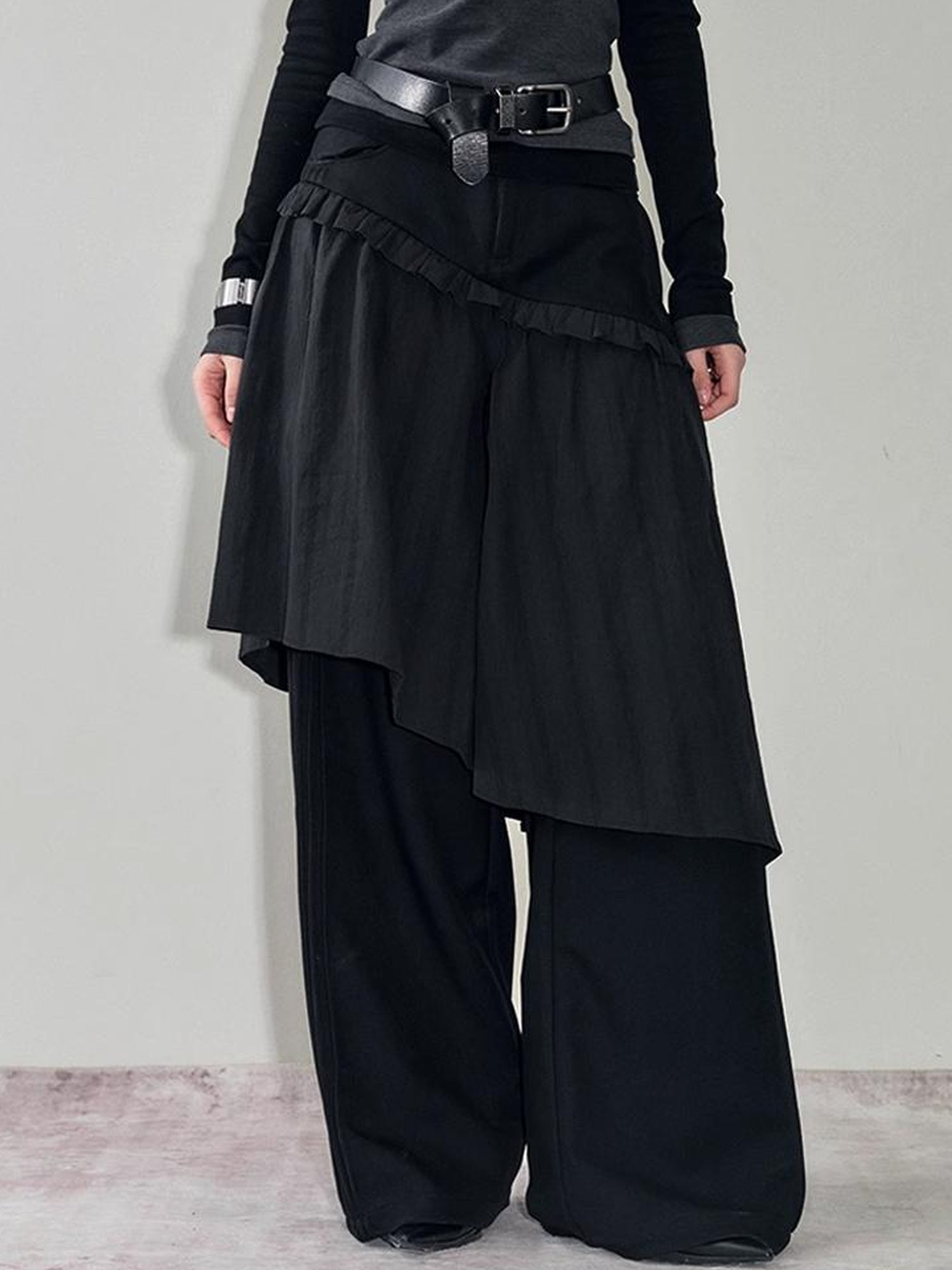 AnnoMundi French Style Layered Ruffle Wide Leg Palazzo Pants