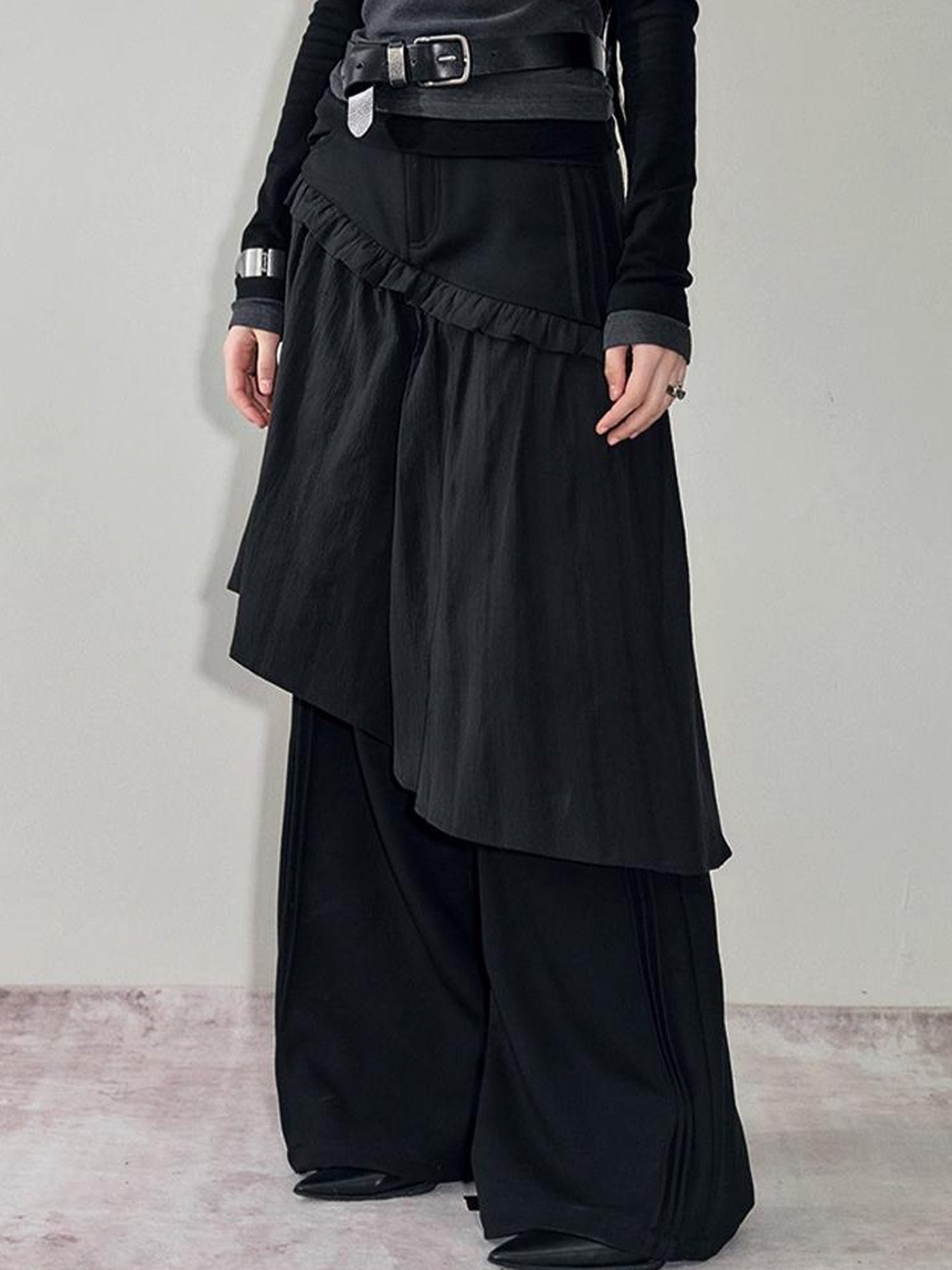 AnnoMundi French Style Layered Ruffle Wide Leg Palazzo Pants