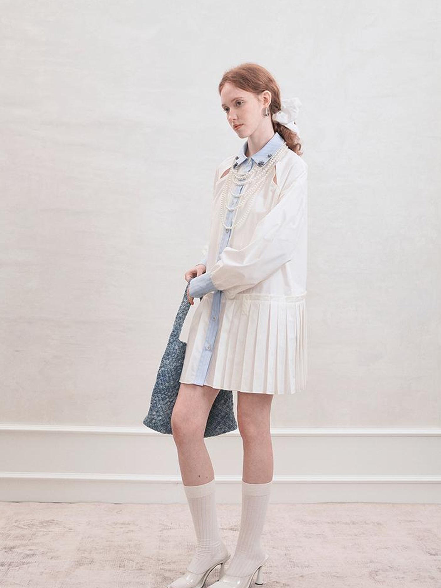 AnnoMundi French White Ruffle Sleeveless Shirt Dress