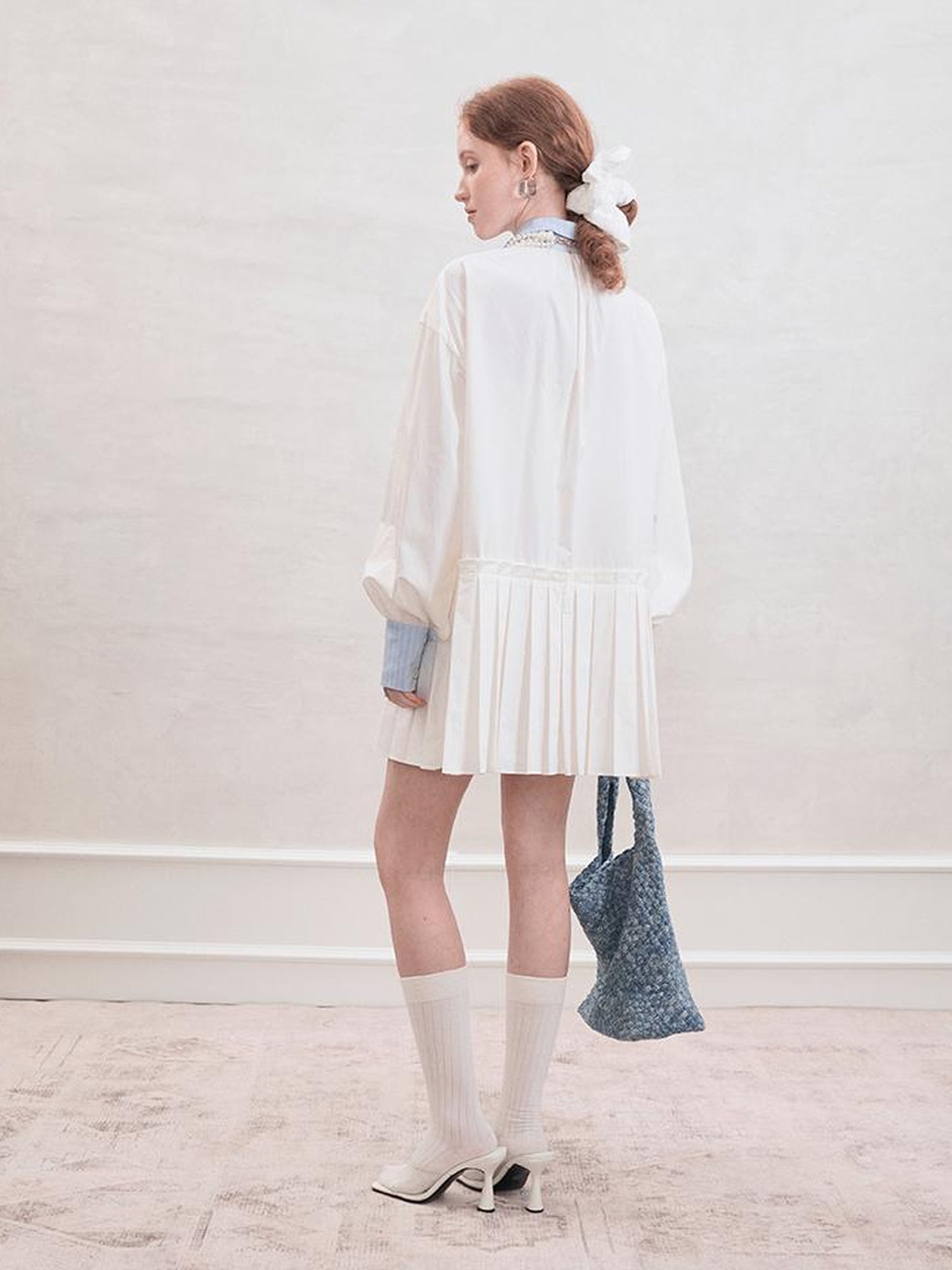 AnnoMundi French White Ruffle Sleeveless Shirt Dress
