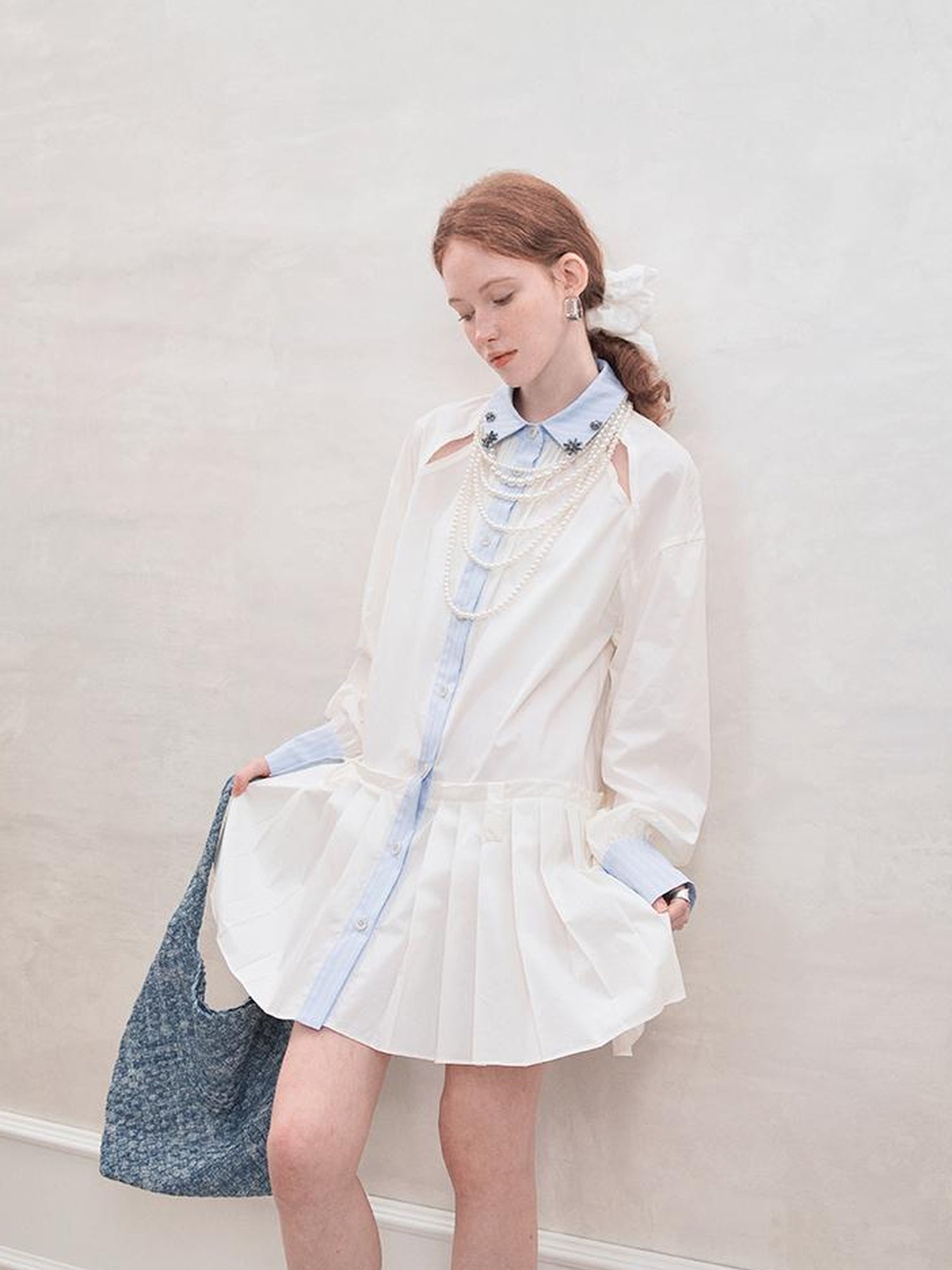 AnnoMundi French White Ruffle Sleeveless Shirt Dress