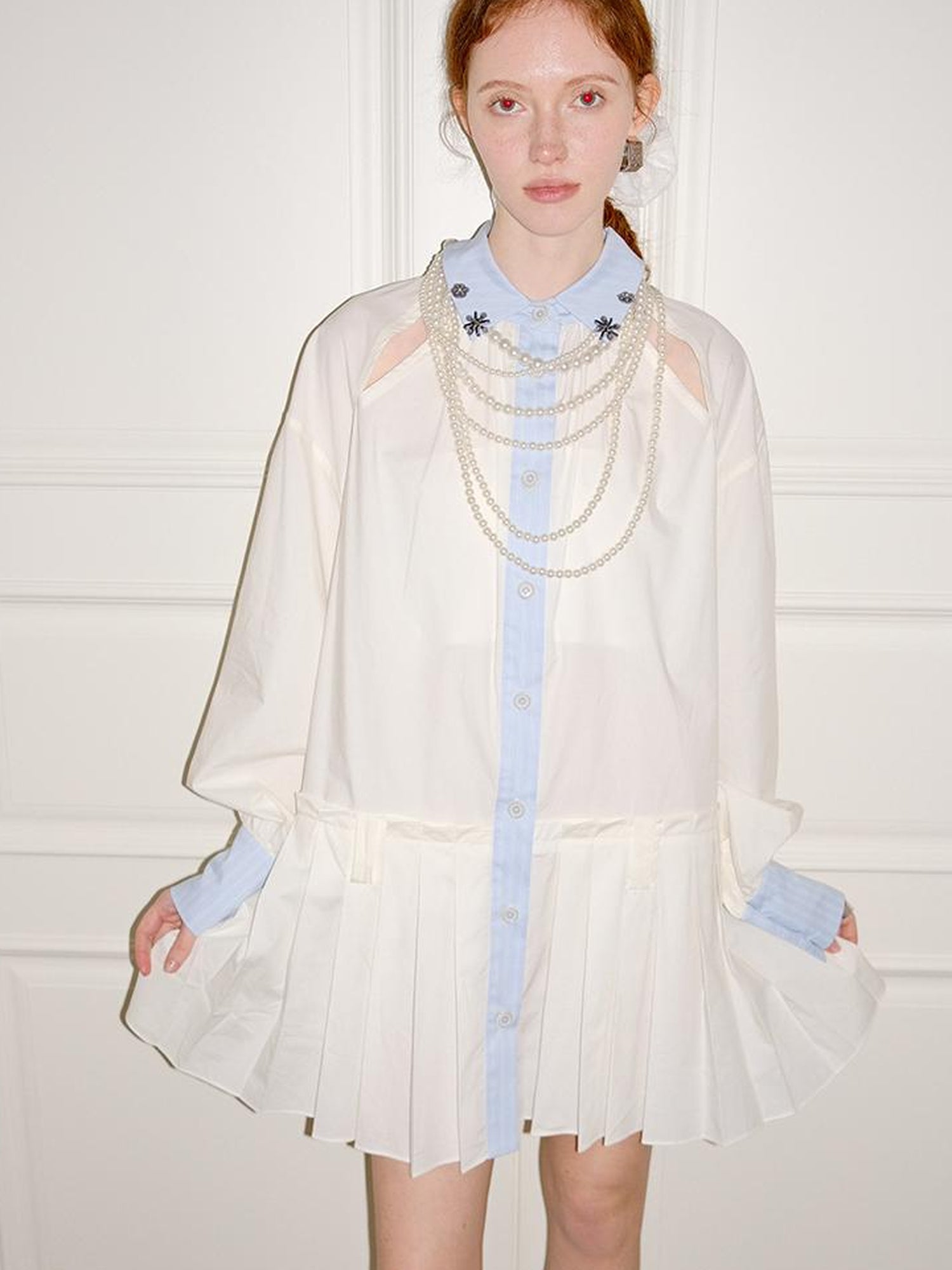 AnnoMundi French White Ruffle Sleeveless Shirt Dress