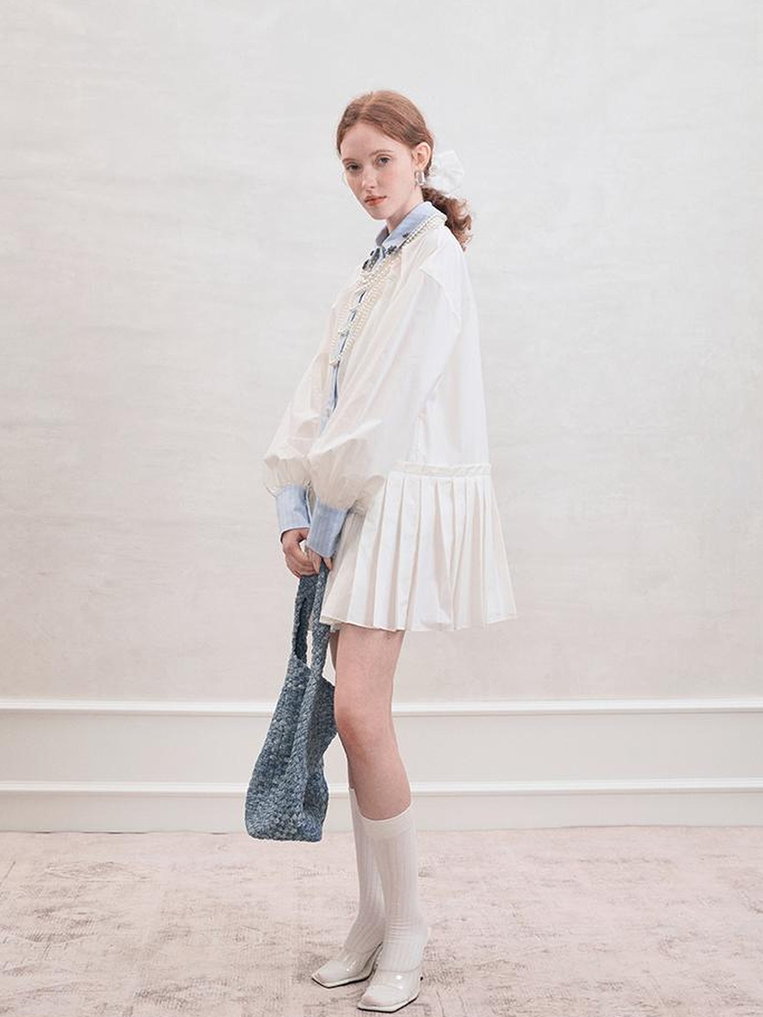 AnnoMundi French White Ruffle Sleeveless Shirt Dress