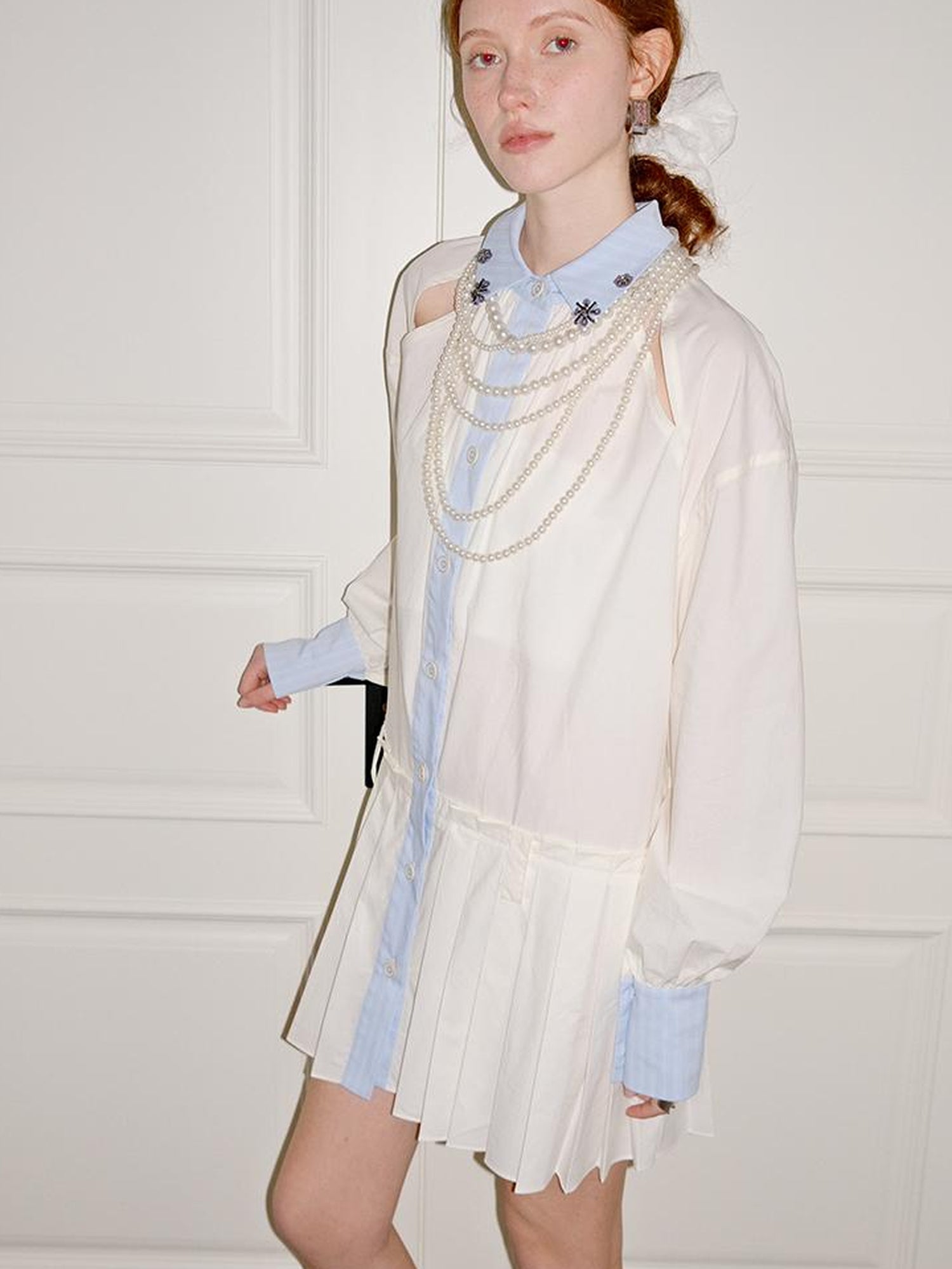 AnnoMundi French White Ruffle Sleeveless Shirt Dress