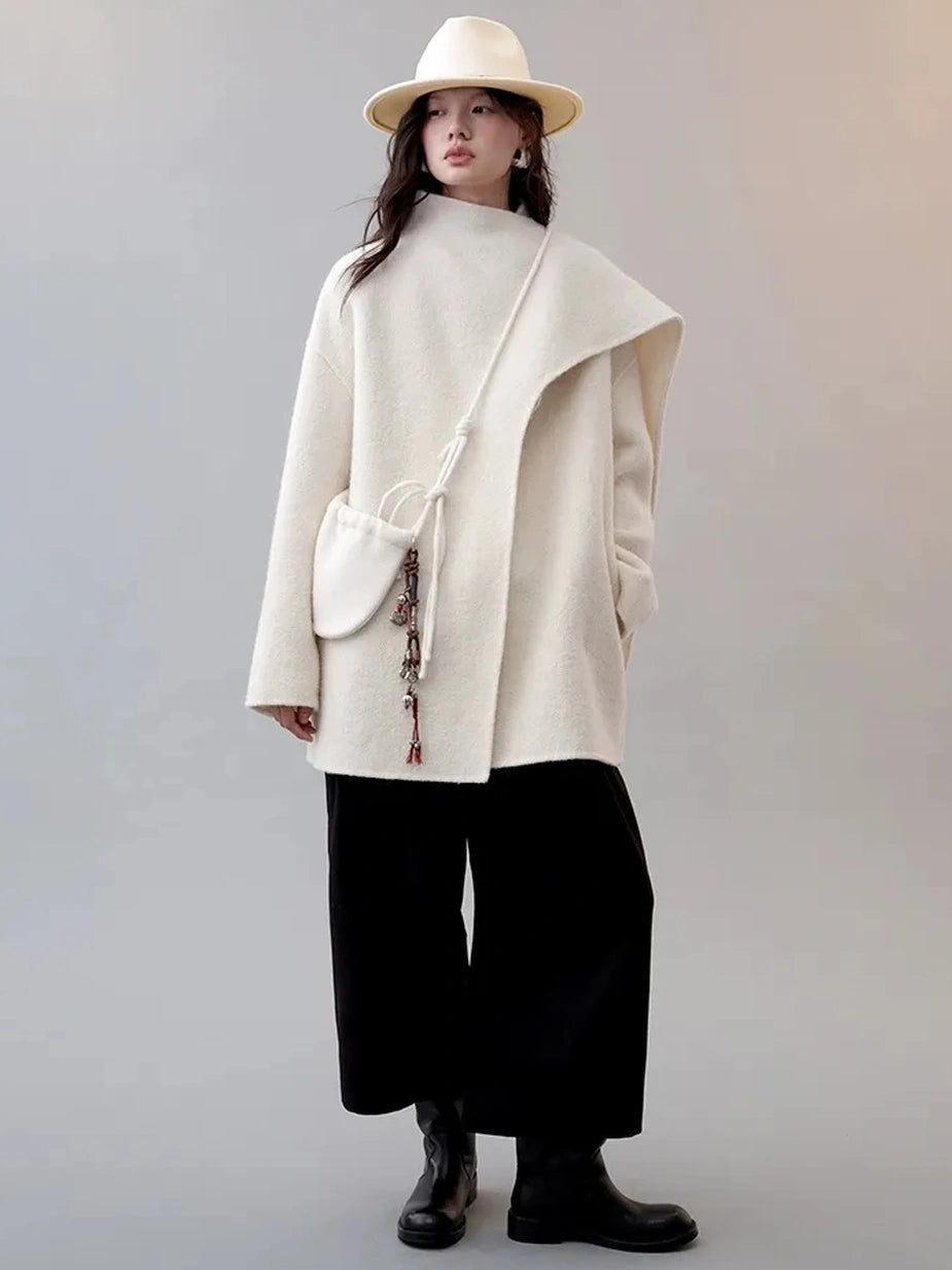 AnnoMundi Frost Velvet Wrap Collar Wool Coat Jacket