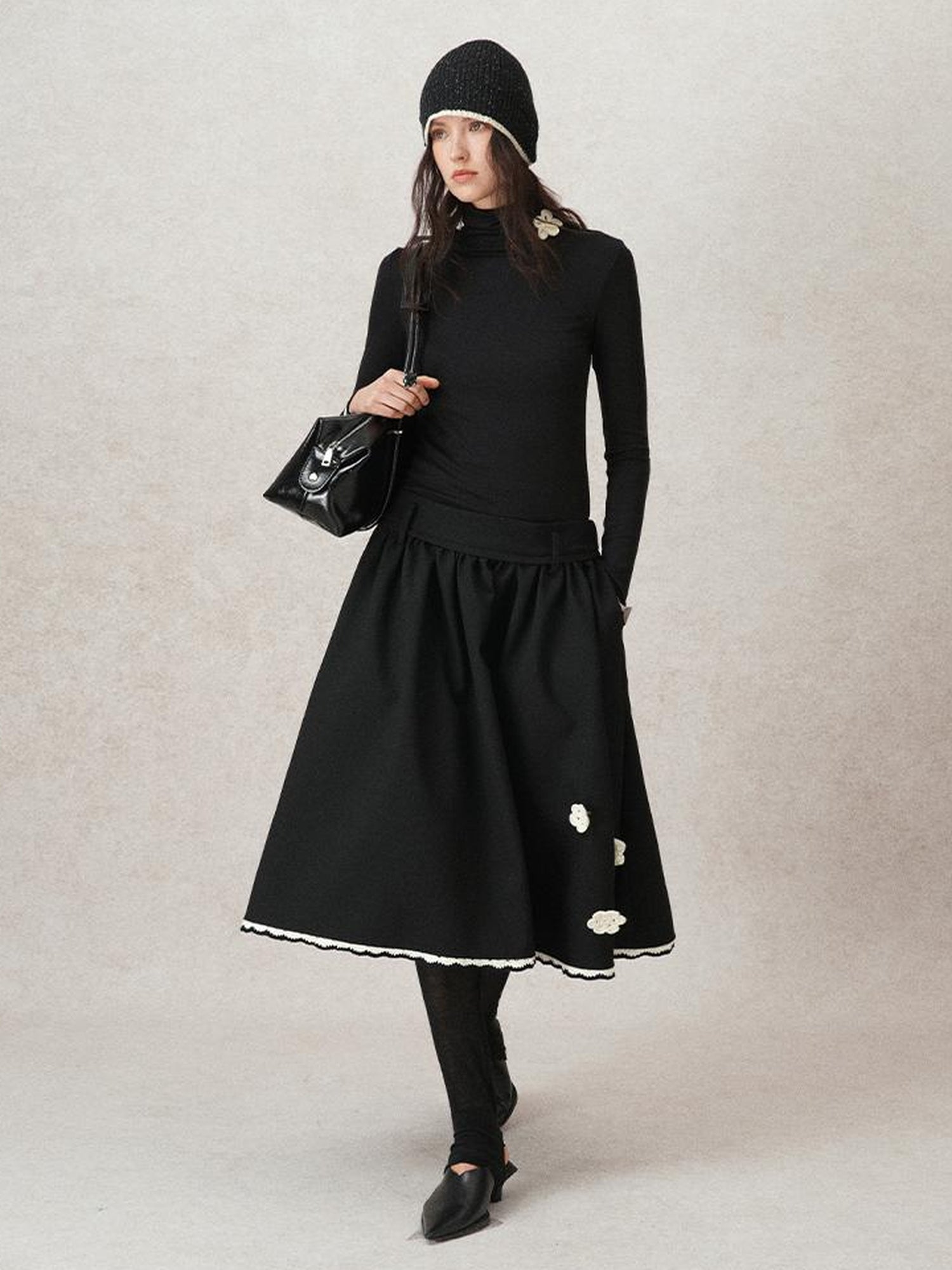 AnnoMundi Geometric Textured Hand Crochet A Line Skirt
