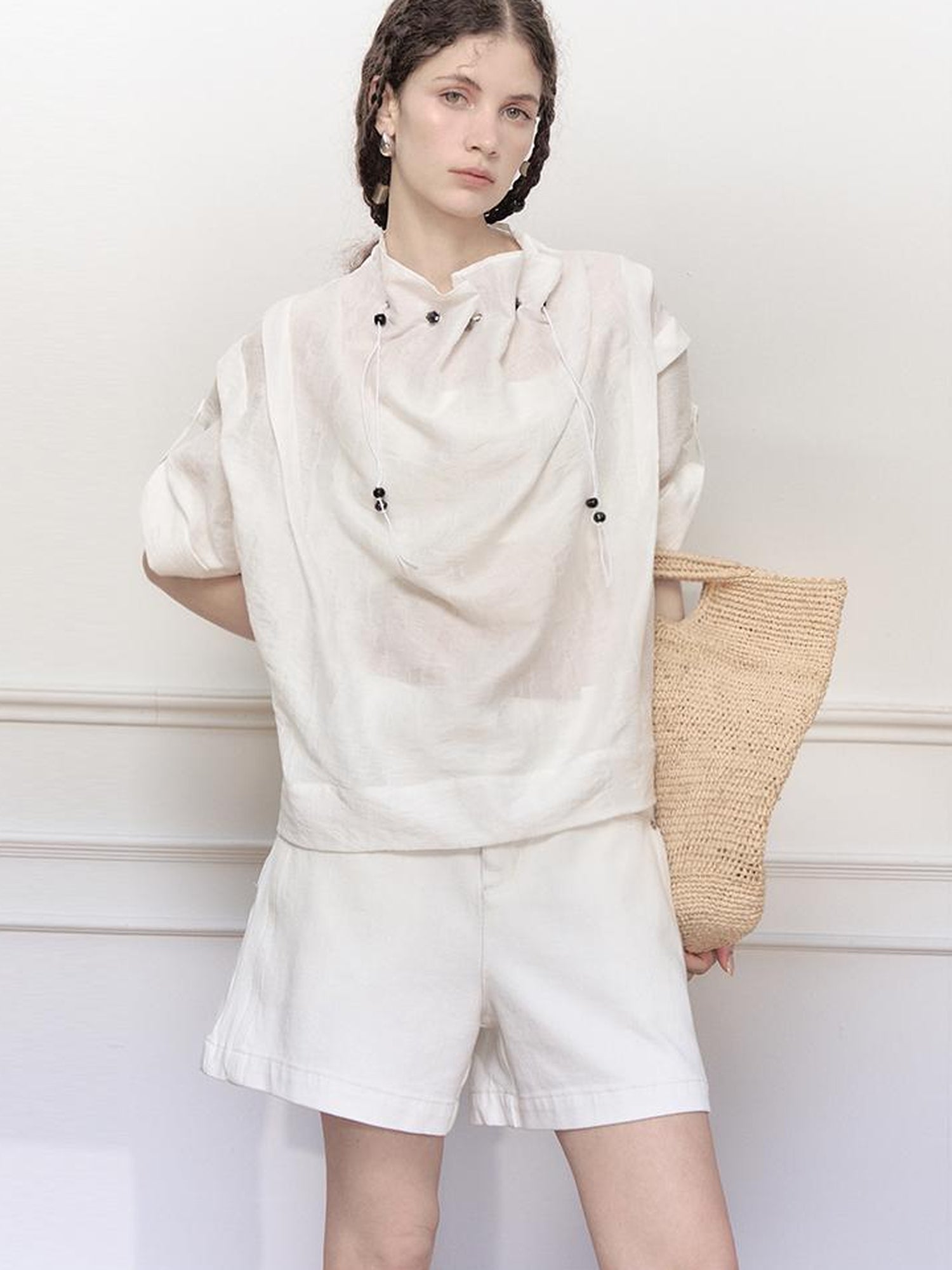 AnnoMundi Glass Weave Luster Shirt V-neck T-shirt Long-Sleeve
