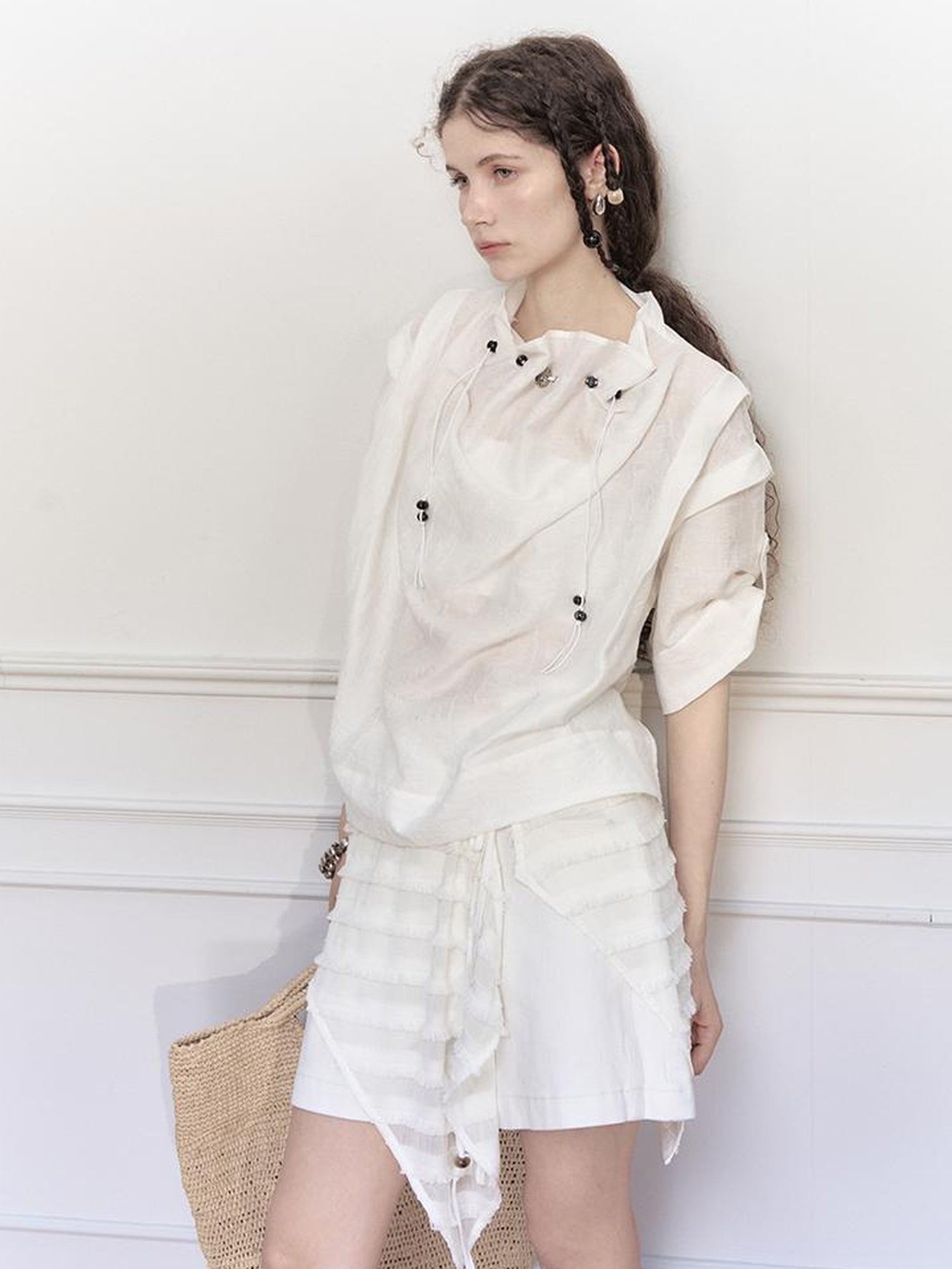 AnnoMundi Glass Weave Luster Shirt V-neck T-shirt Long-Sleeve