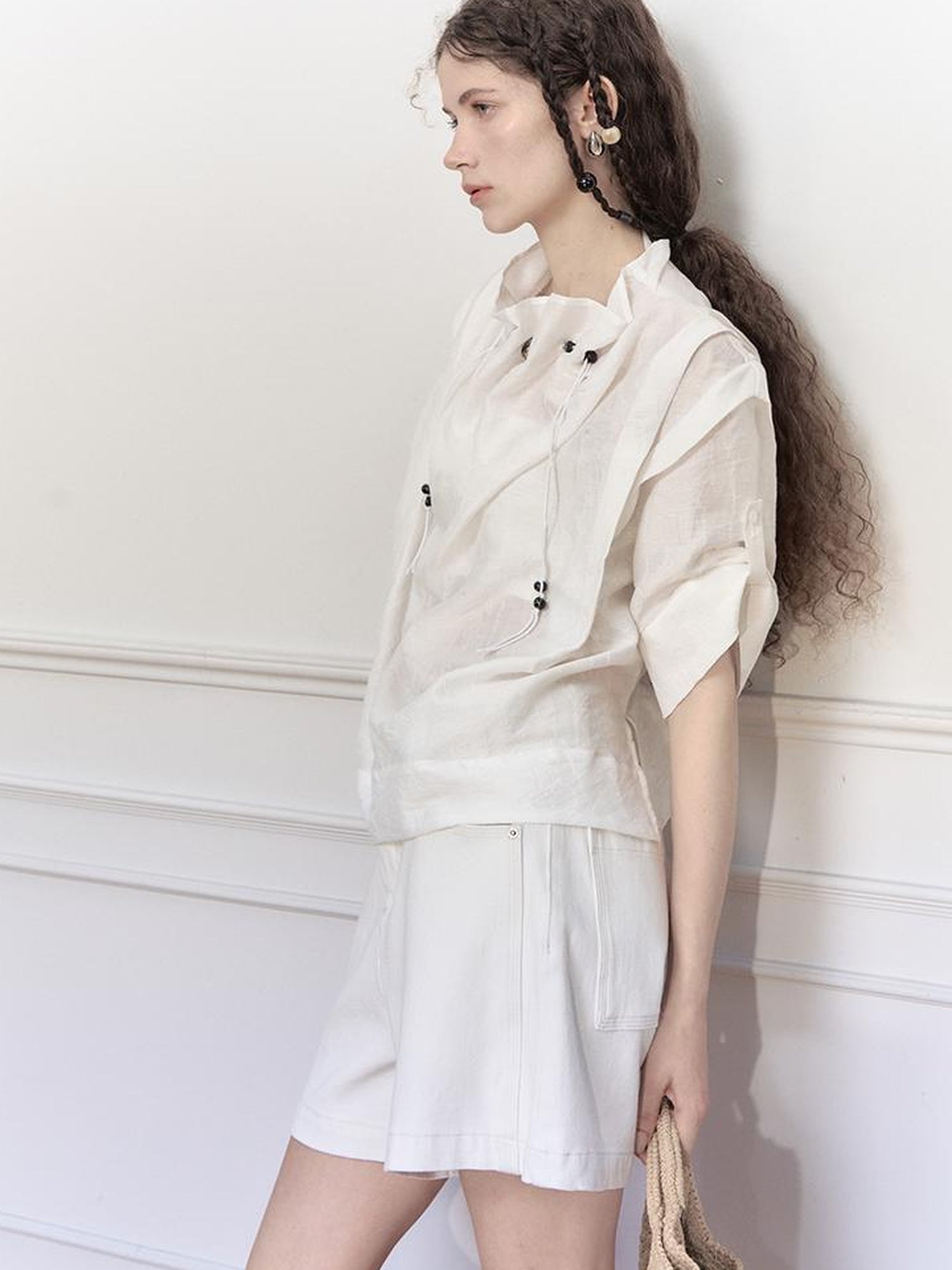 AnnoMundi Glass Weave Luster Shirt V-neck T-shirt Long-Sleeve