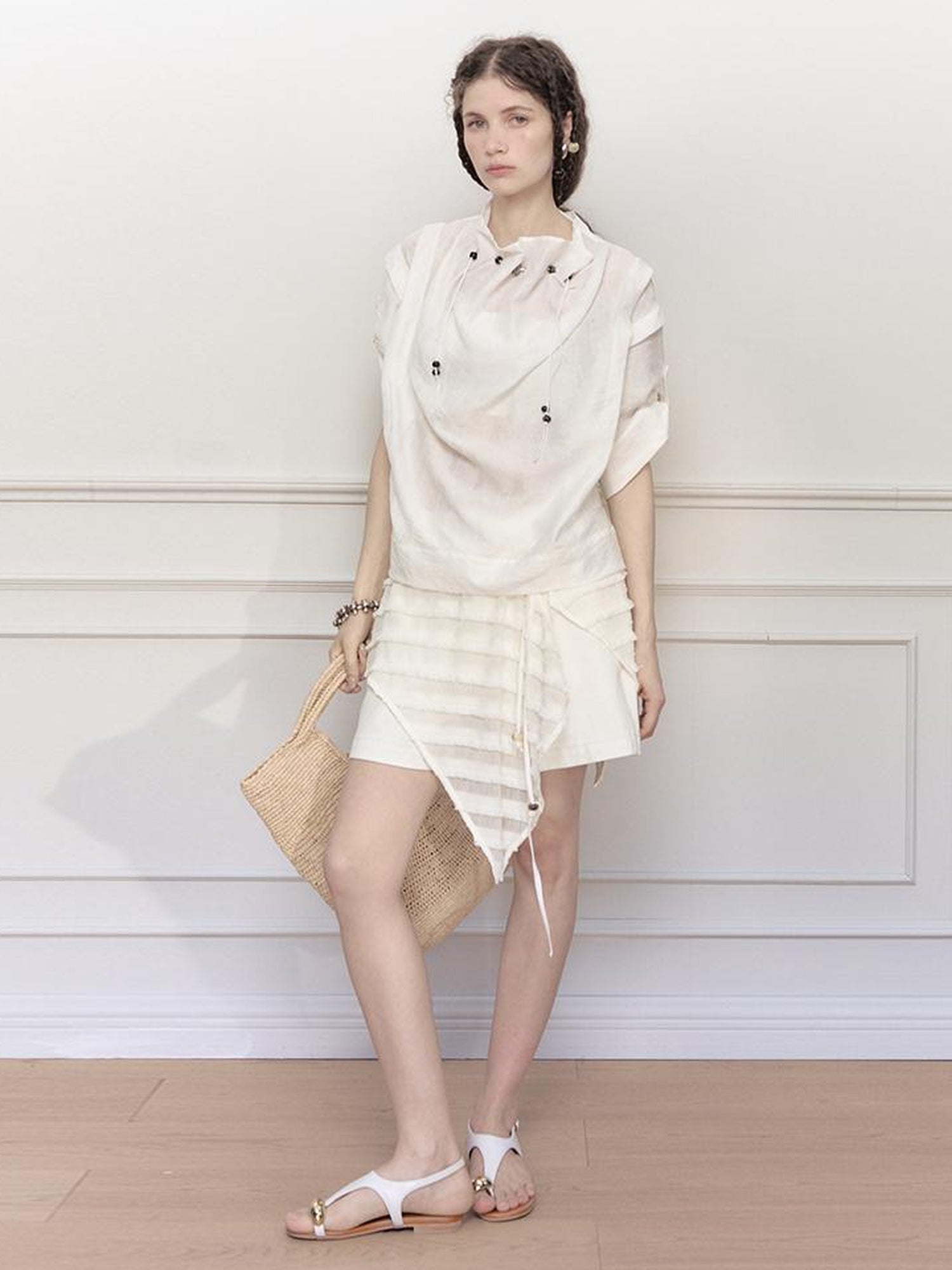 AnnoMundi Glass Weave Luster Shirt V-neck T-shirt Long-Sleeve