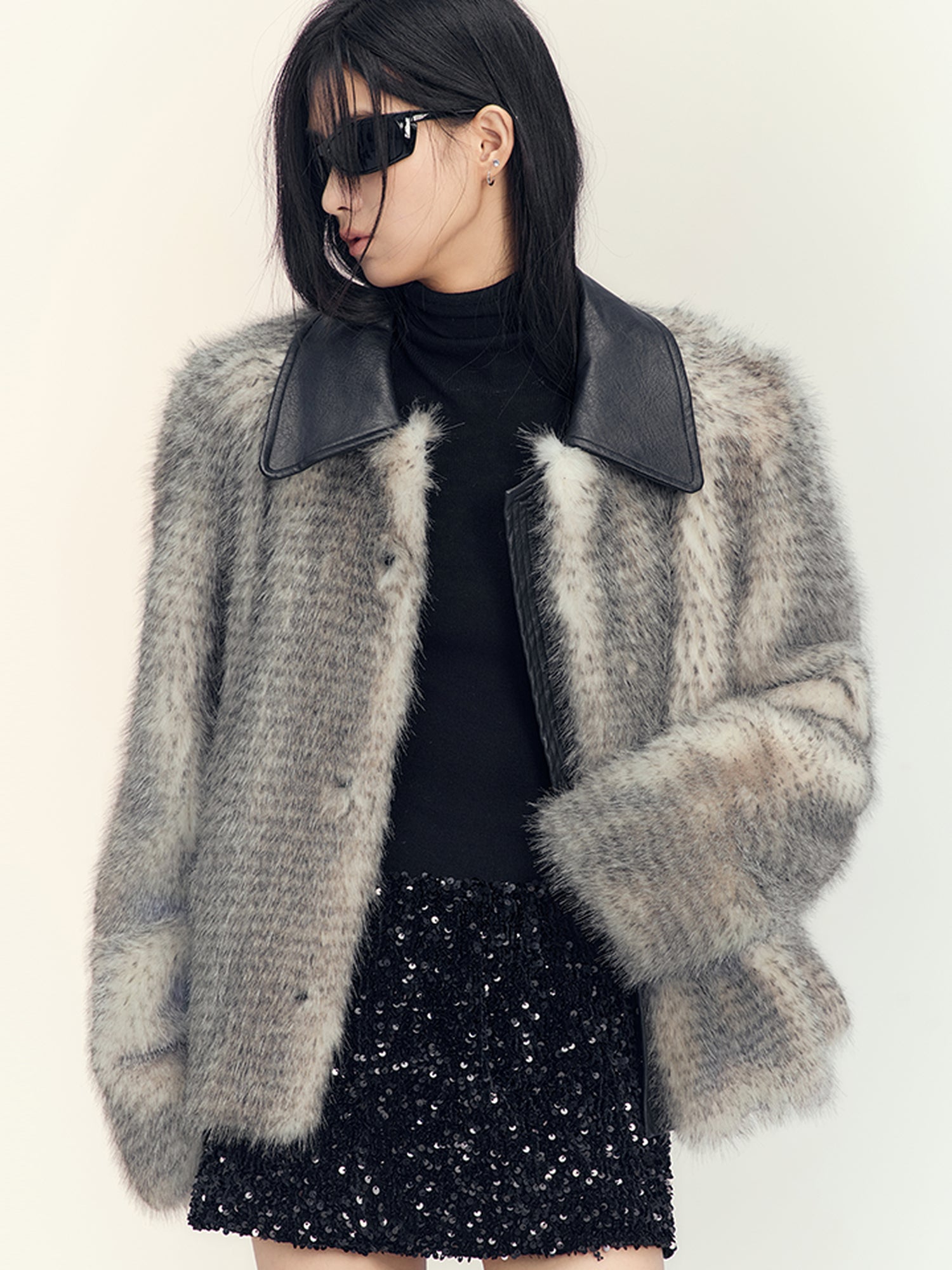 AnnoMundi Gradient Dyed Cropped Faux Fur Coat With PU Trim