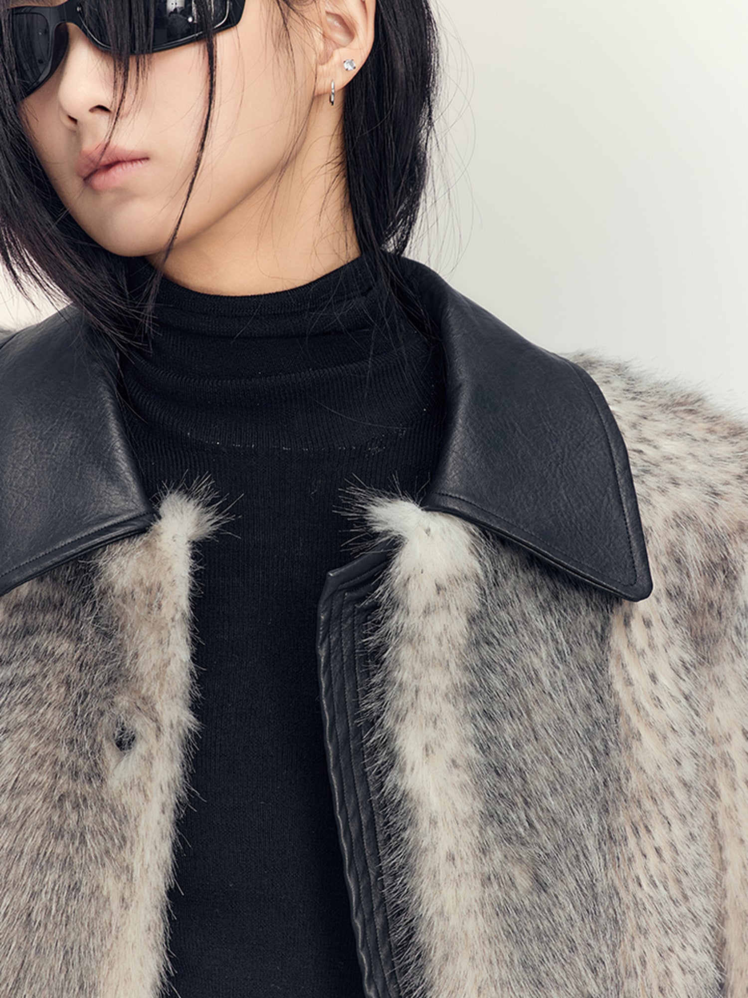 AnnoMundi Gradient Dyed Cropped Faux Fur Coat With PU Trim